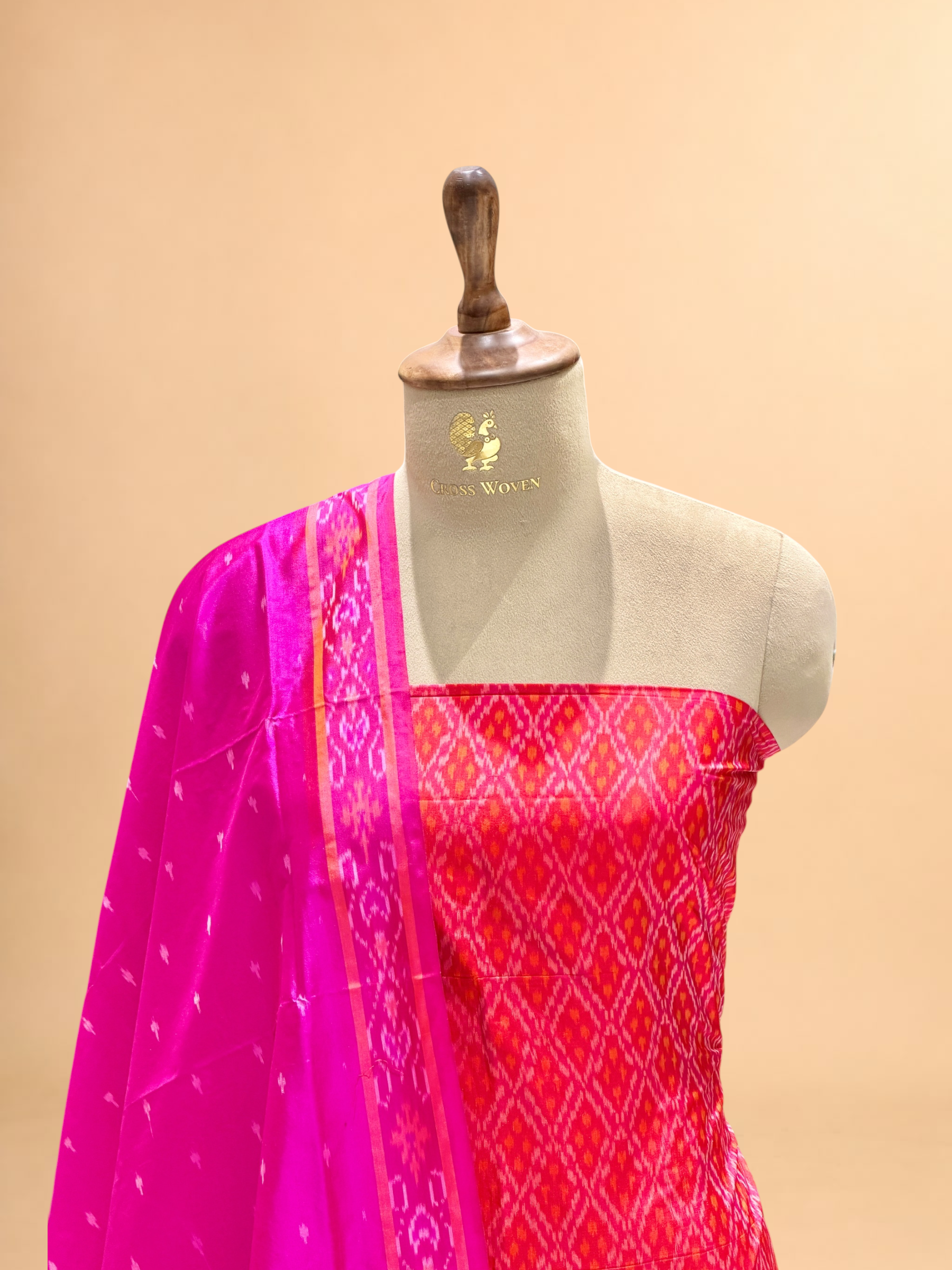 Katan Ikkat Silk Suit Set with Double Colour Dupatta