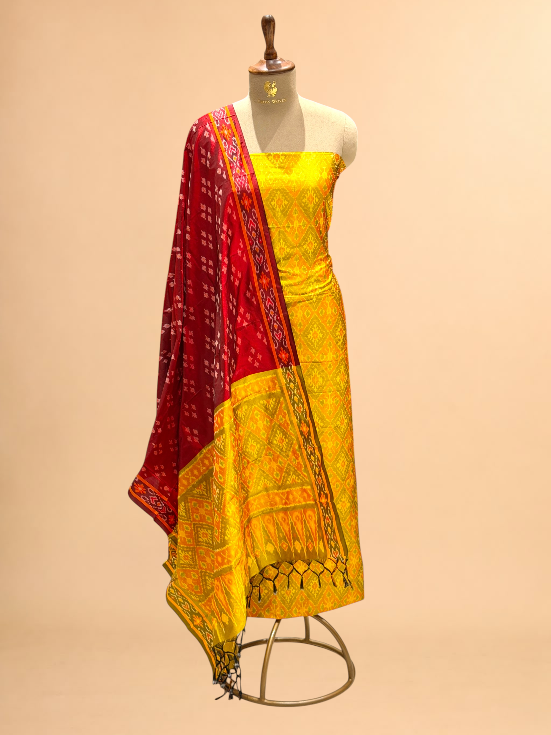 Katan Ikkat Silk Suit Set with Double Colour Dupatta