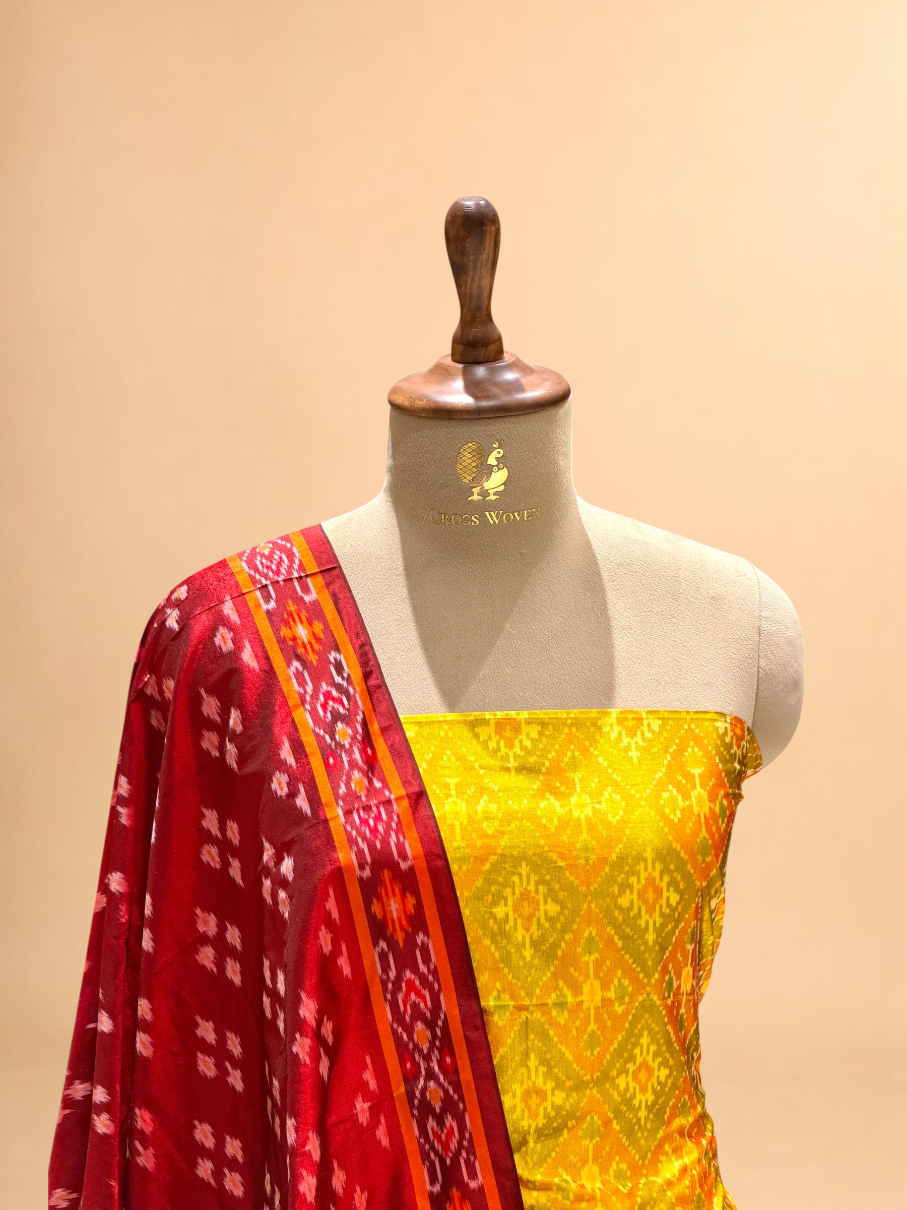 Katan Ikkat Silk Suit Set with Double Colour Dupatta