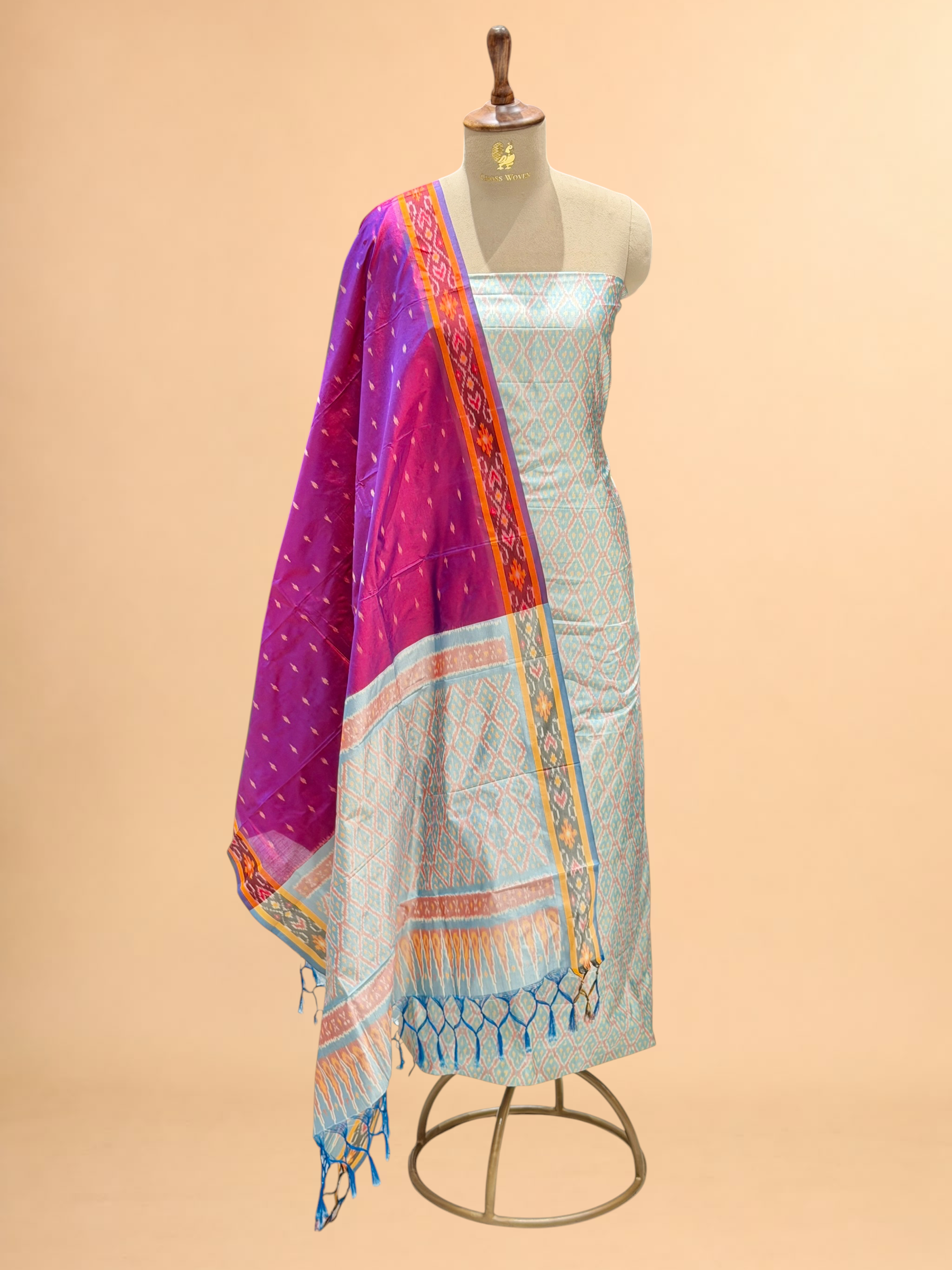 Katan Ikkat Silk Suit Set with Double Colour Dupatta