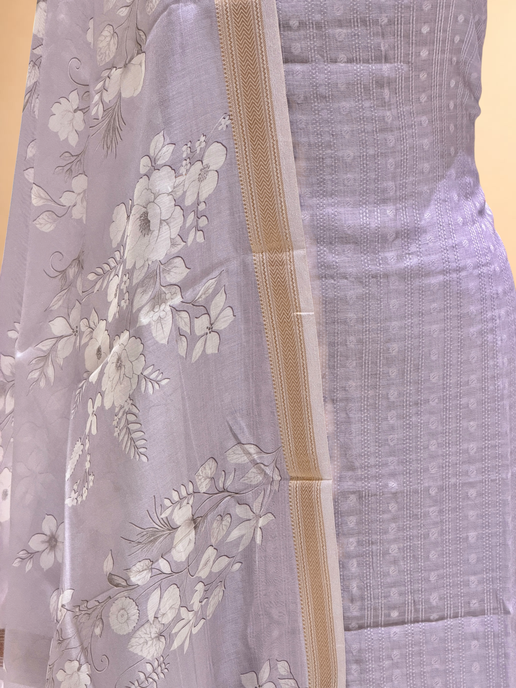Lavender Chanderi Silk Suit Sets With Printed Dupatta