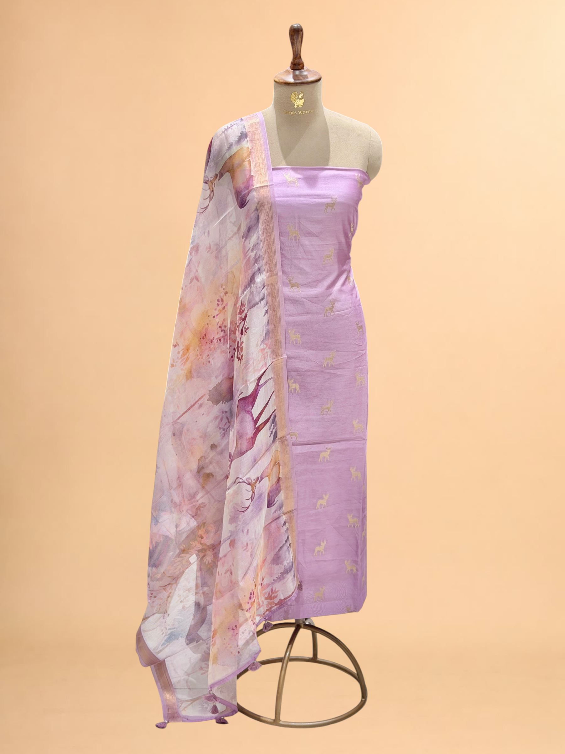 Lavender Chanderi Silk Suit Sets With Floral Printed Dupatta