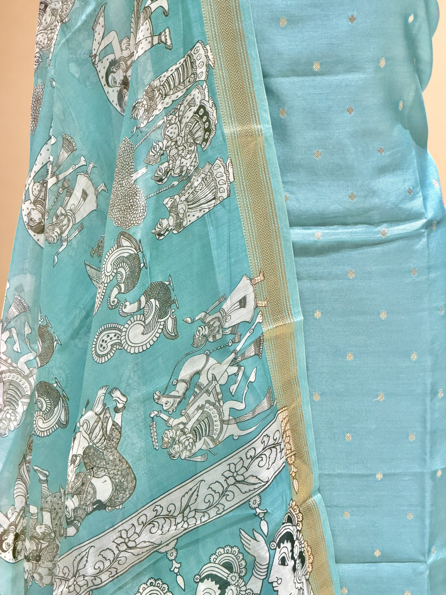 Powder Blue Chanderi Silk Suit Sets With Kalamkari Printed Dupatta