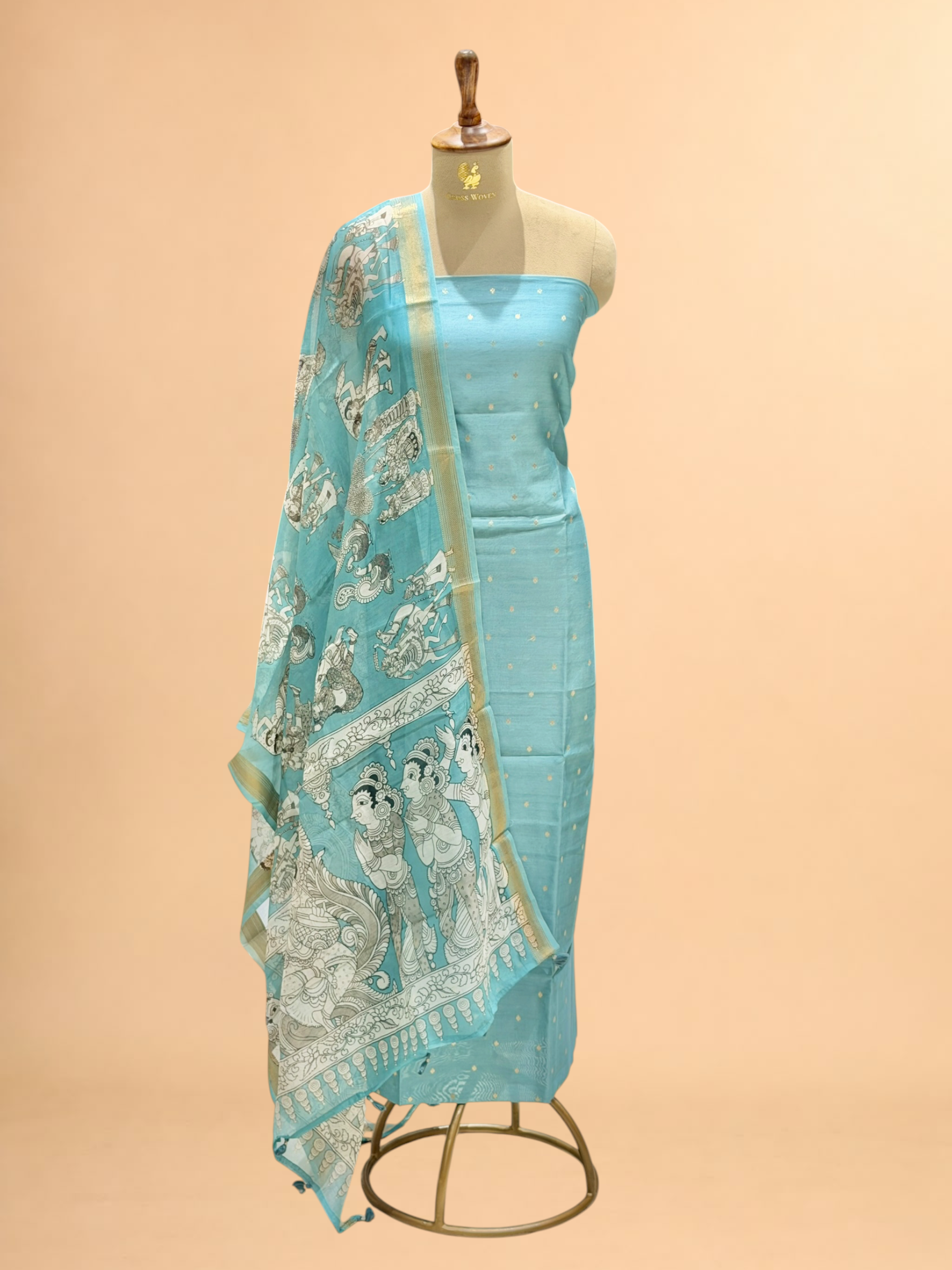 Powder Blue Chanderi Silk Suit Sets With Kalamkari Printed Dupatta
