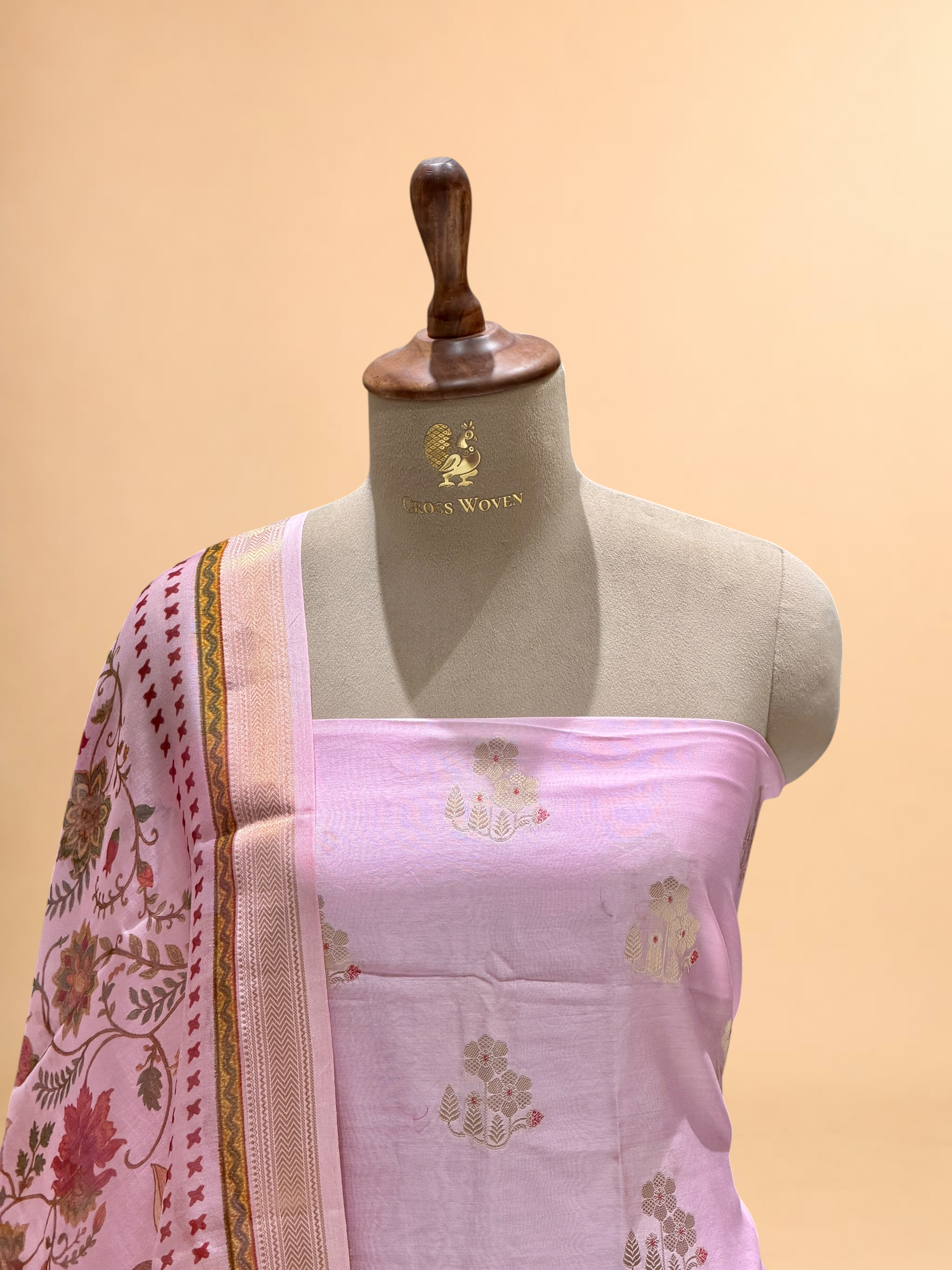 Soft Pink Chanderi Silk Suit Sets With Printed Dupatta