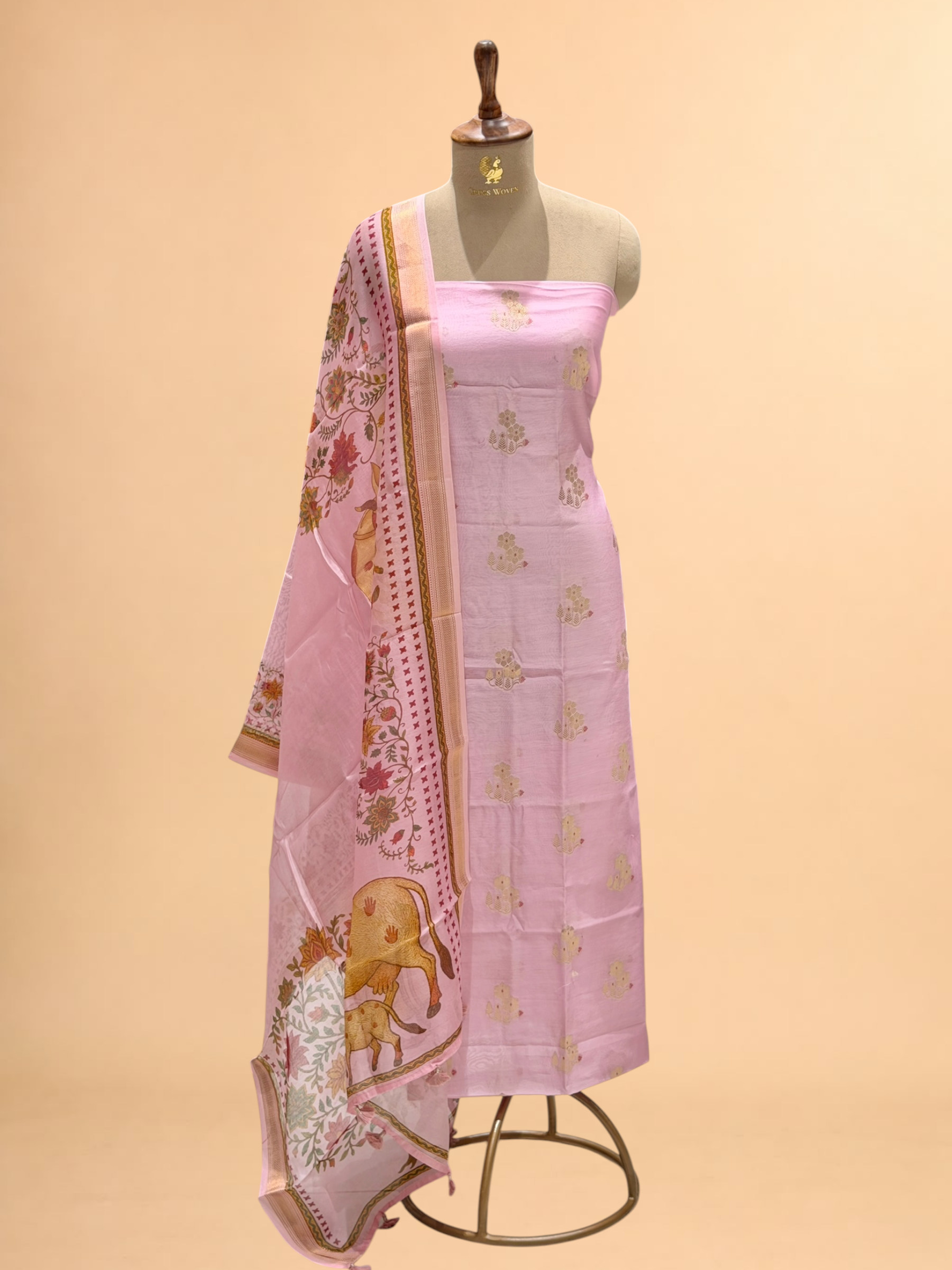 Soft Pink Chanderi Silk Suit Sets With Printed Dupatta
