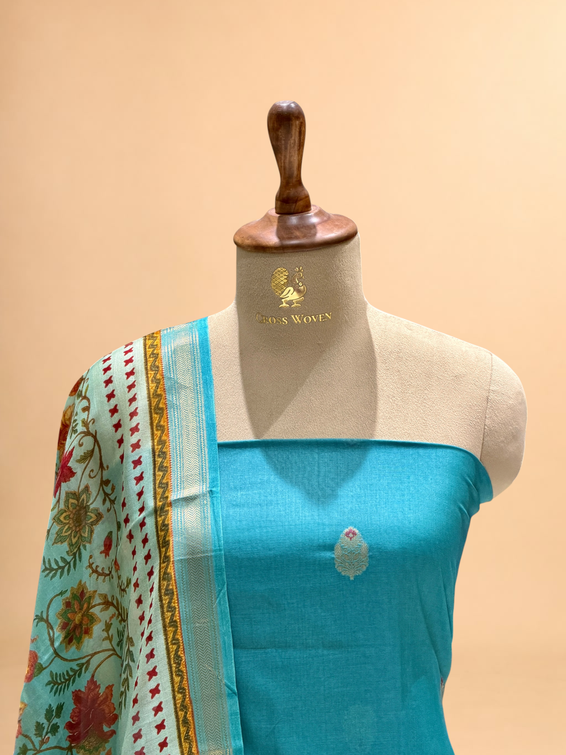 Peacock Blue Chanderi Silk Suit Sets With Printed Dupatta