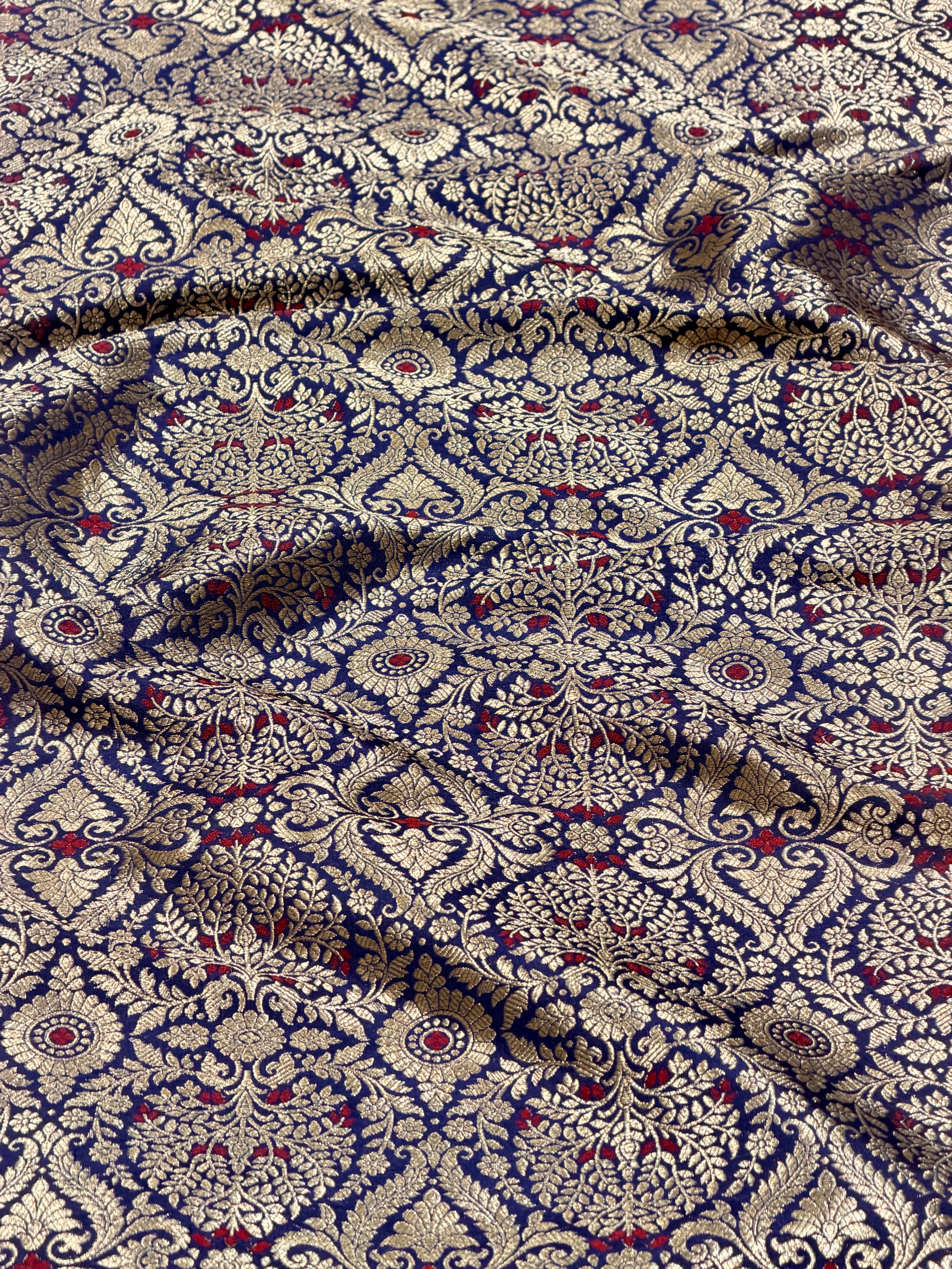 Deep Blue Meenakari Brocade Katan Silk Handloom Fabric