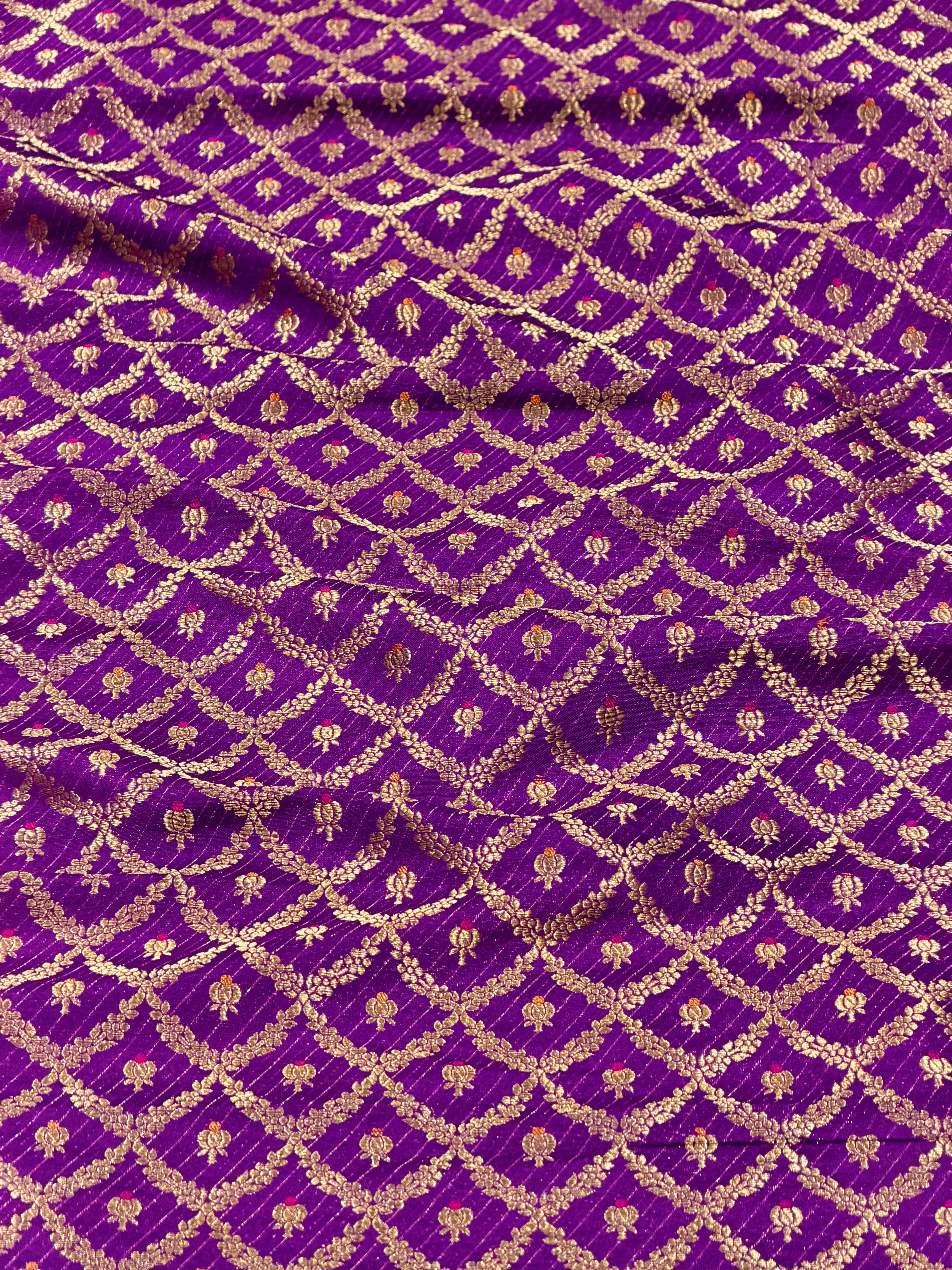Purple Meenakari Brocade Katan Silk Handloom Fabric