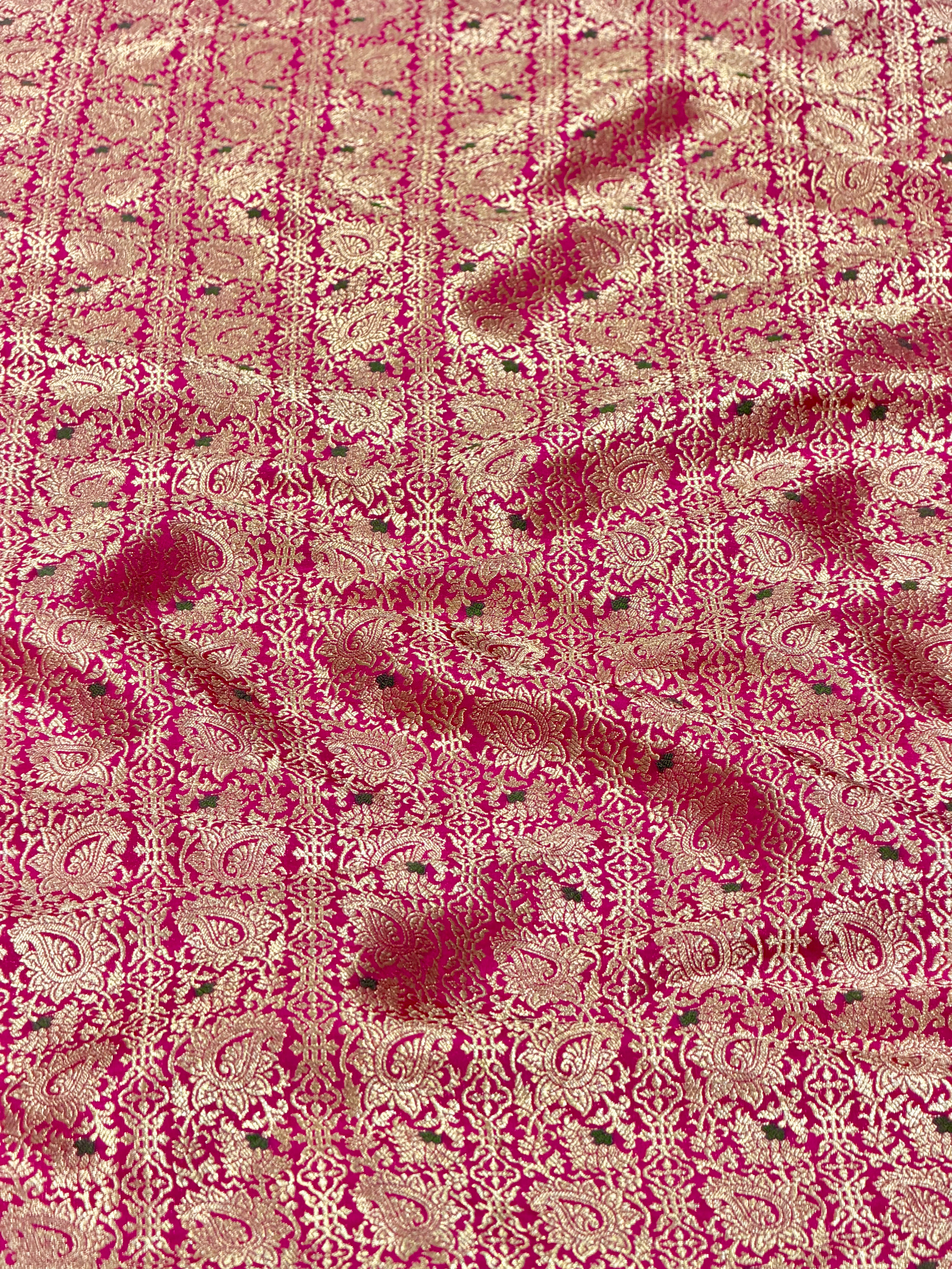 Rani Pink Meenakari Brocade Katan Silk Handloom Fabric