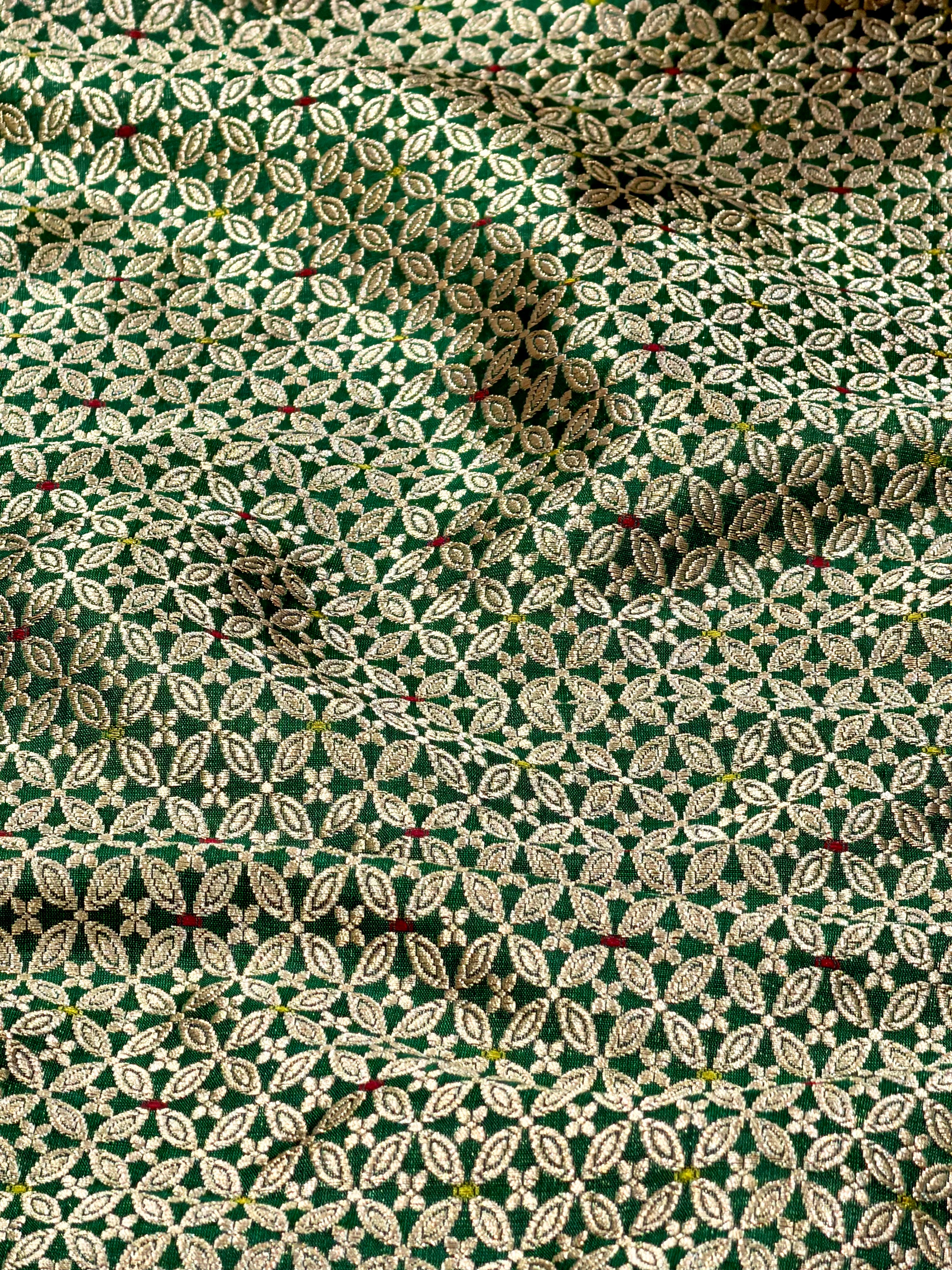 Deep Green Meenakari Brocade Katan Silk Handloom Fabric