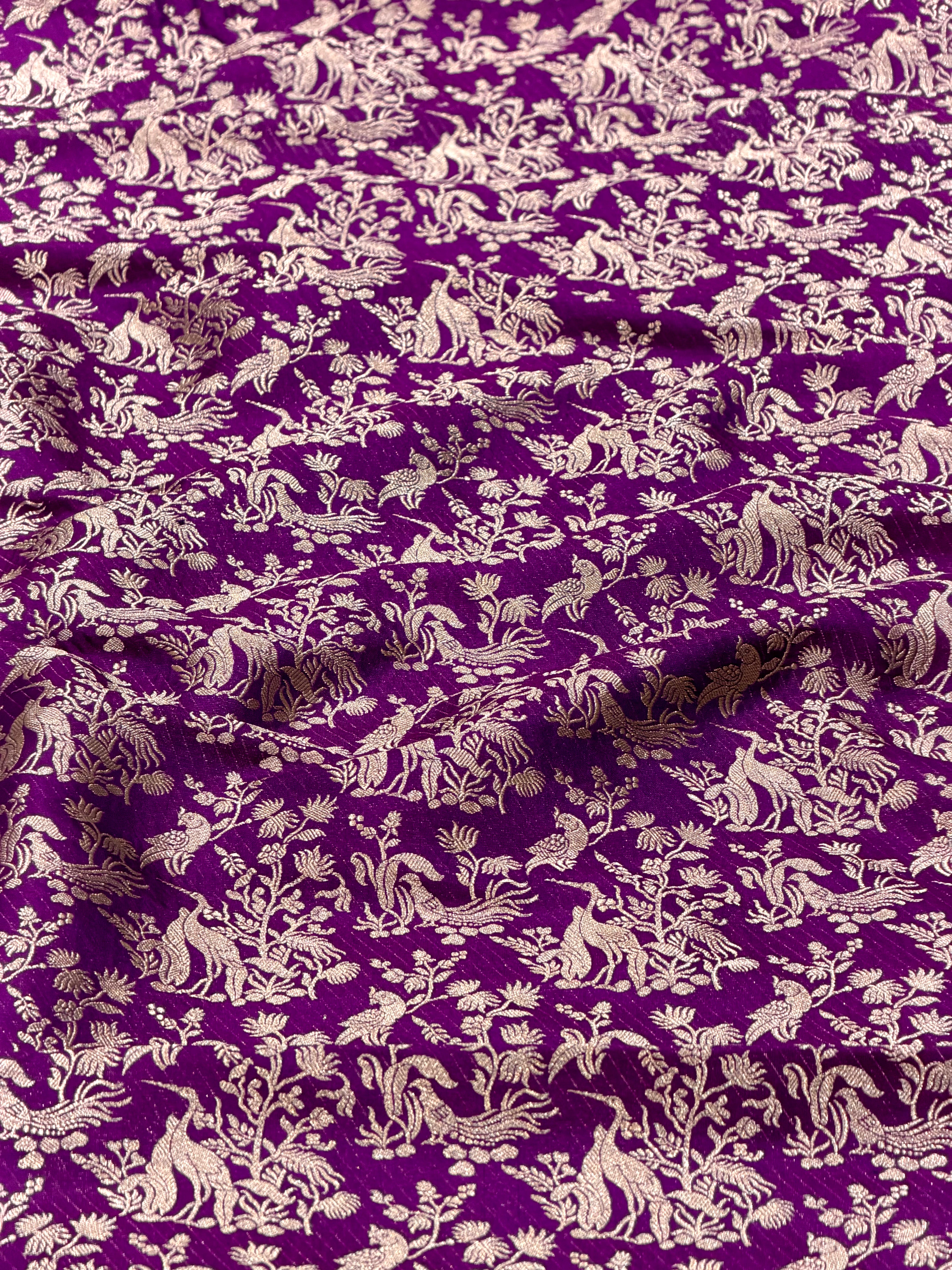 Purple Shikargah Katan Silk Handloom Fabric