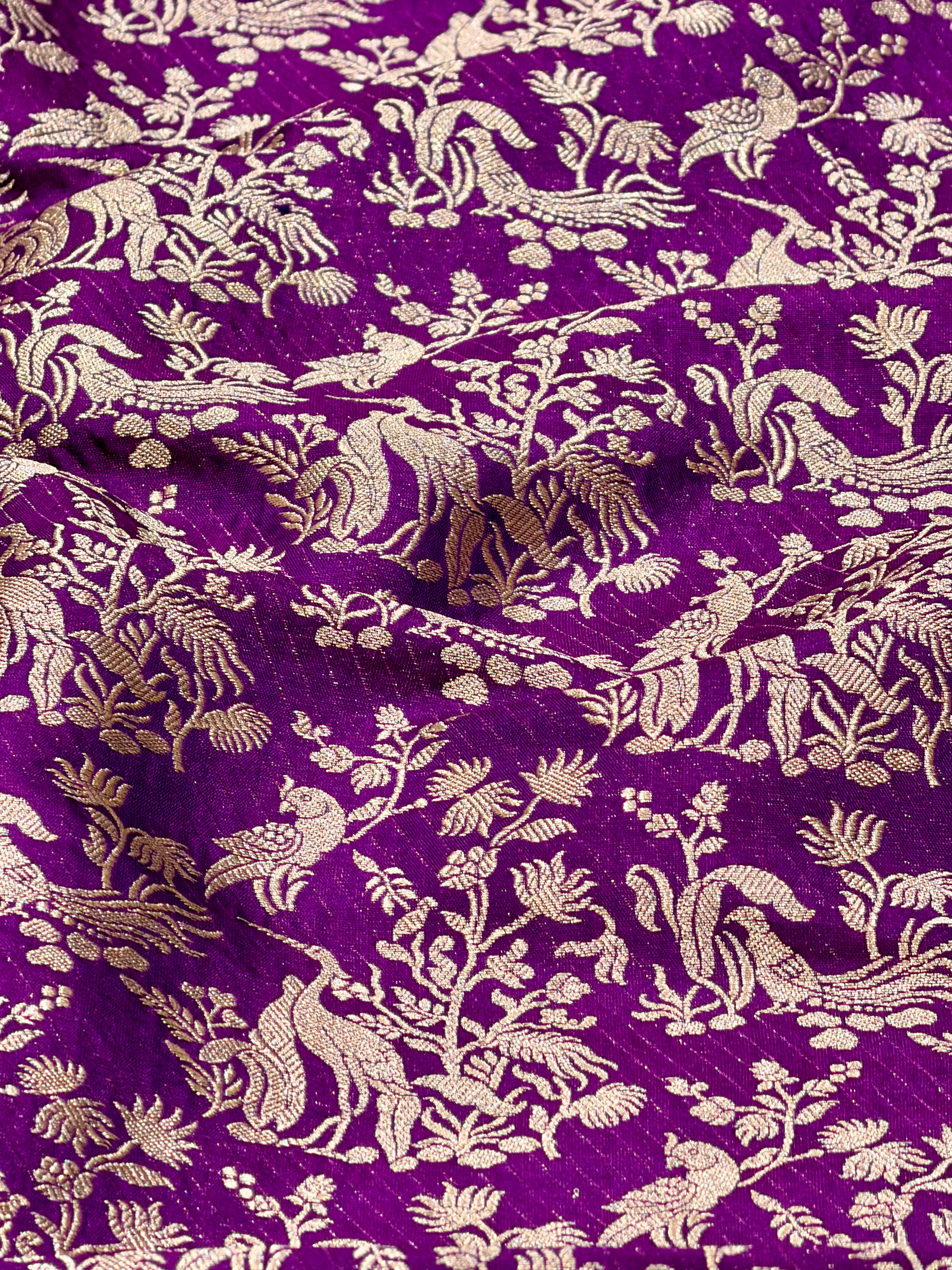 Purple Shikargah Katan Silk Handloom Fabric