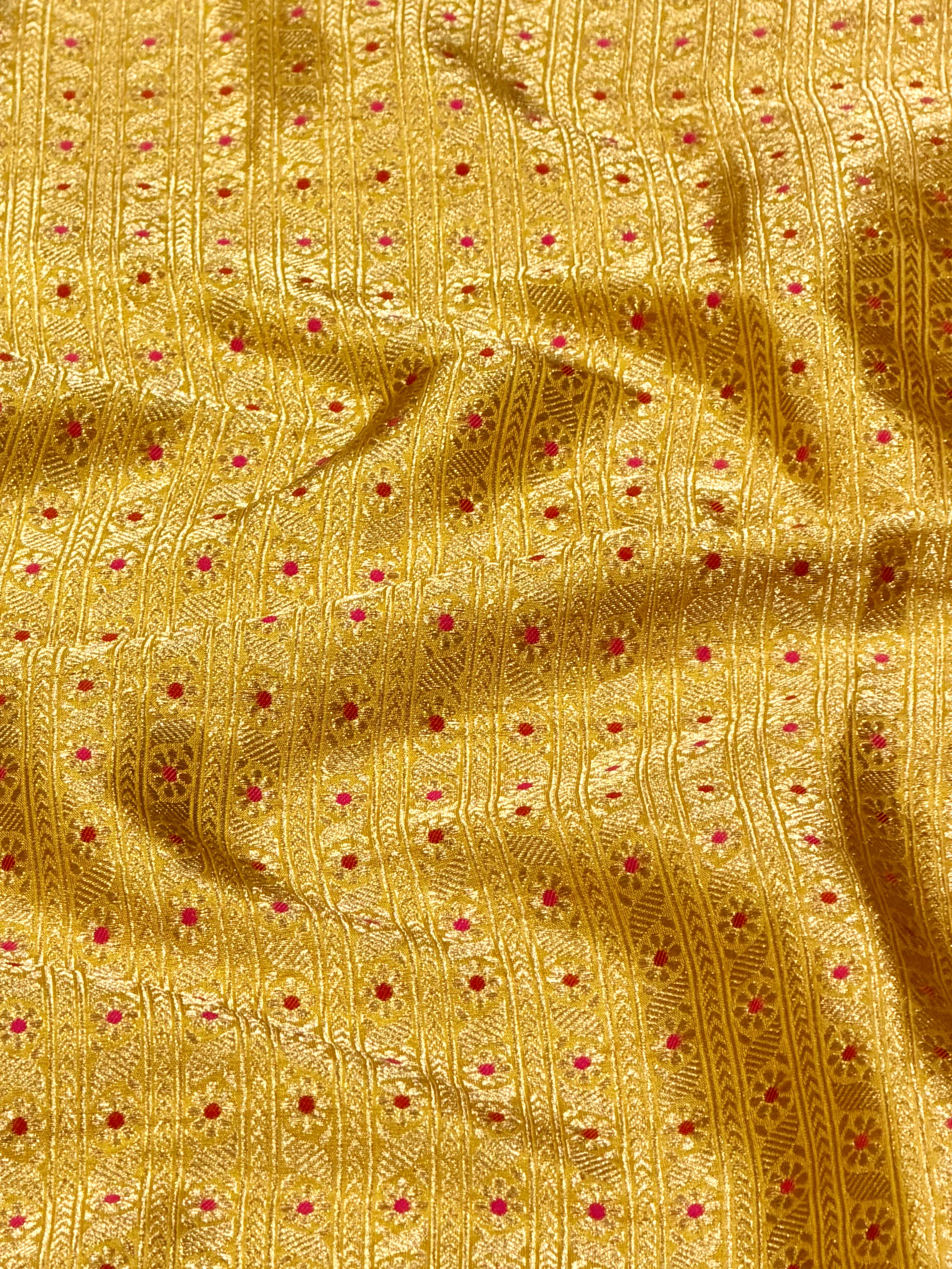 Yellow Meenakari Brocade Katan Silk Handloom Fabric
