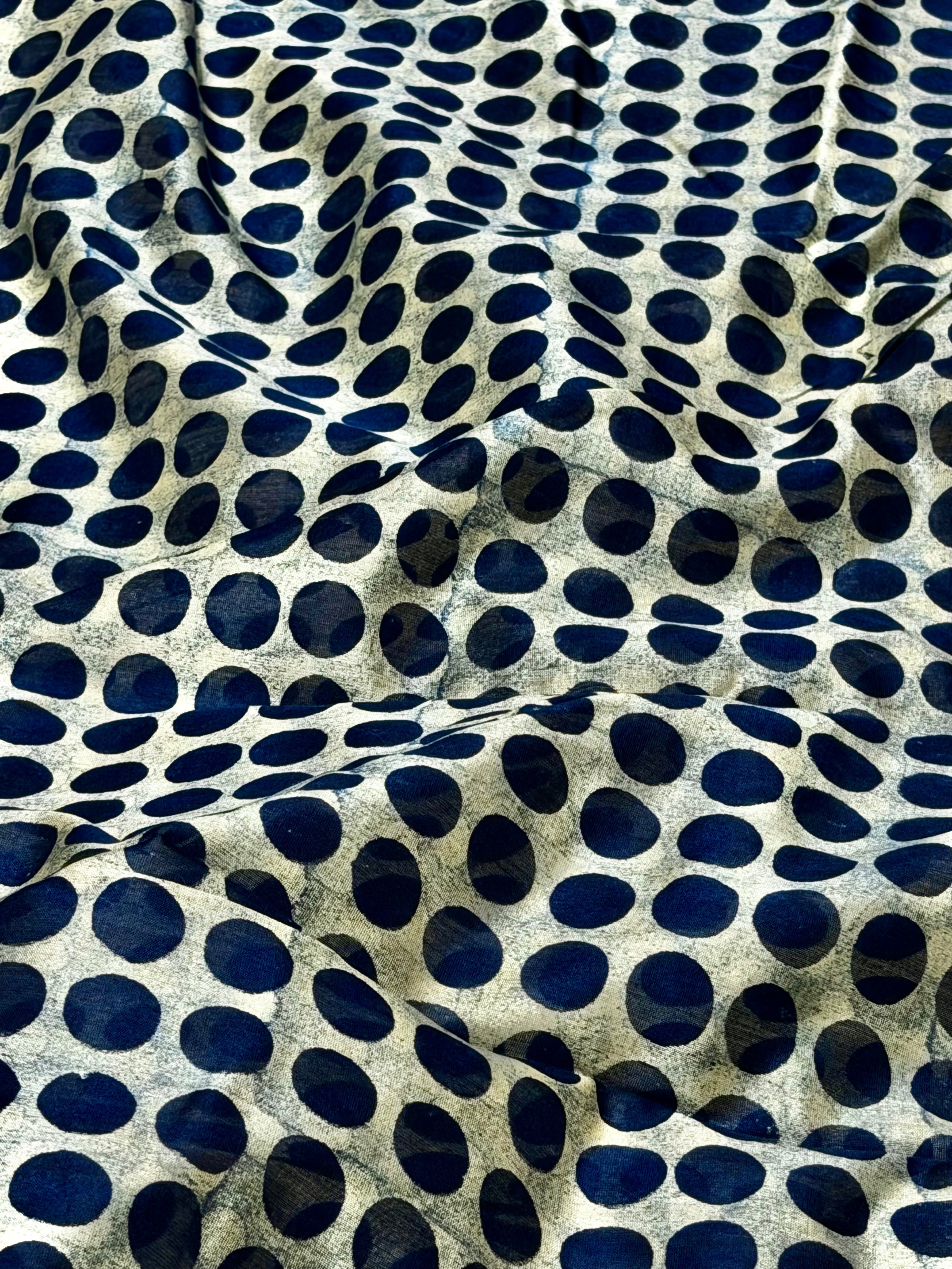 Indigo Polka Dot Chanderi Silk Fabric
