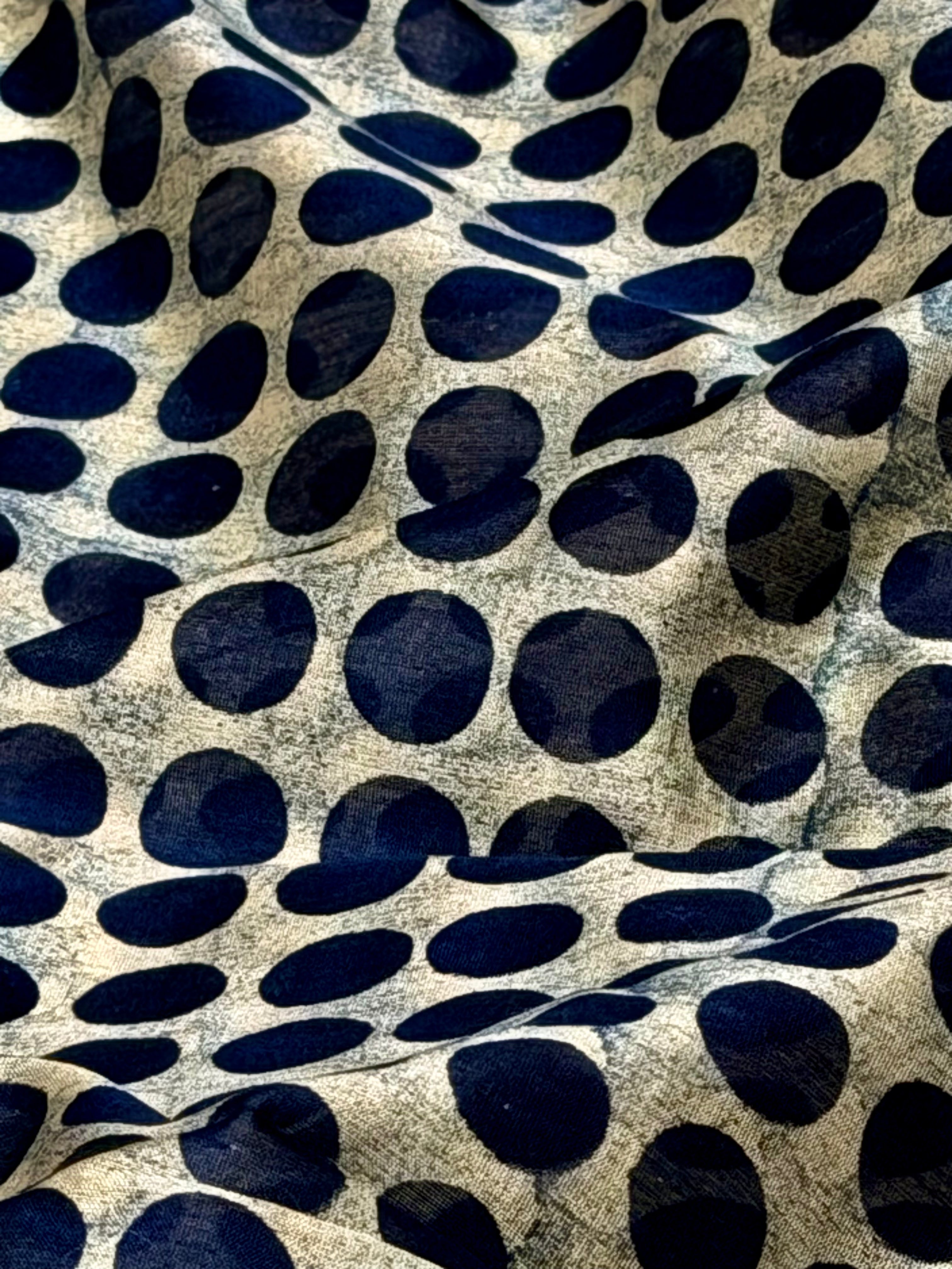 Indigo Polka Dot Chanderi Silk Fabric