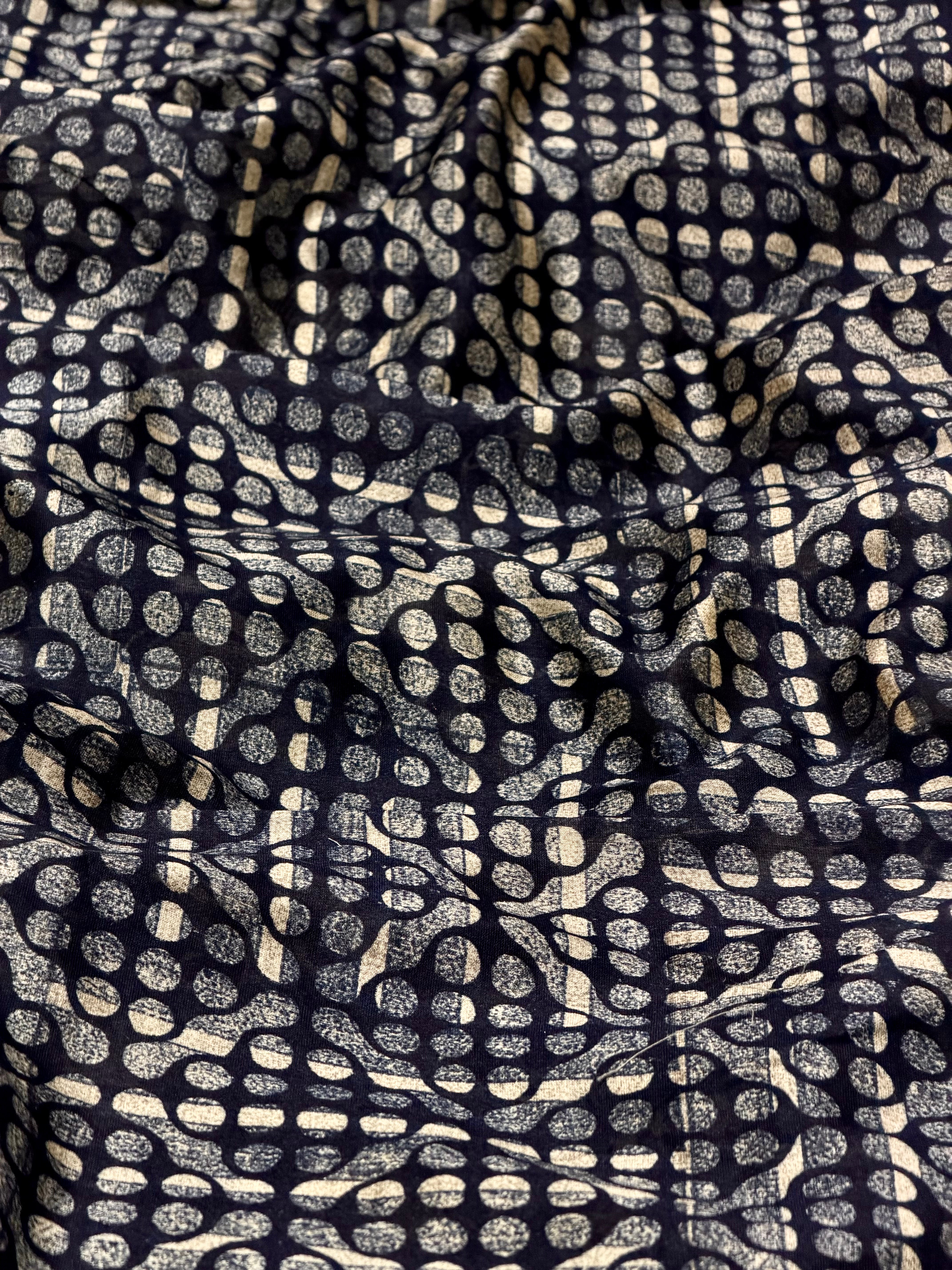 Indigo Abstract Dot Chanderi Silk Fabric