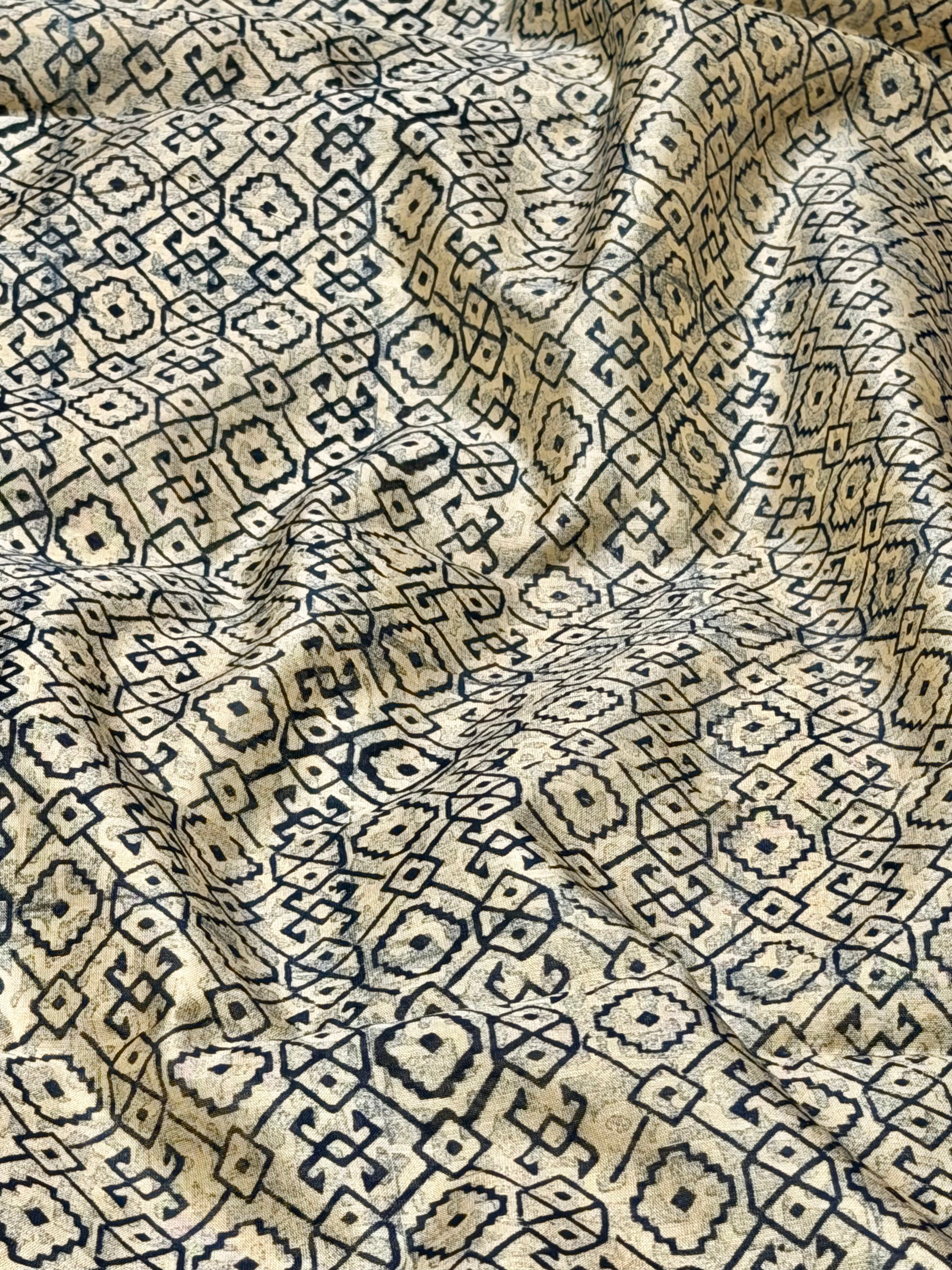Indigo Chanderi Fabric with Abstract Linear Pattern