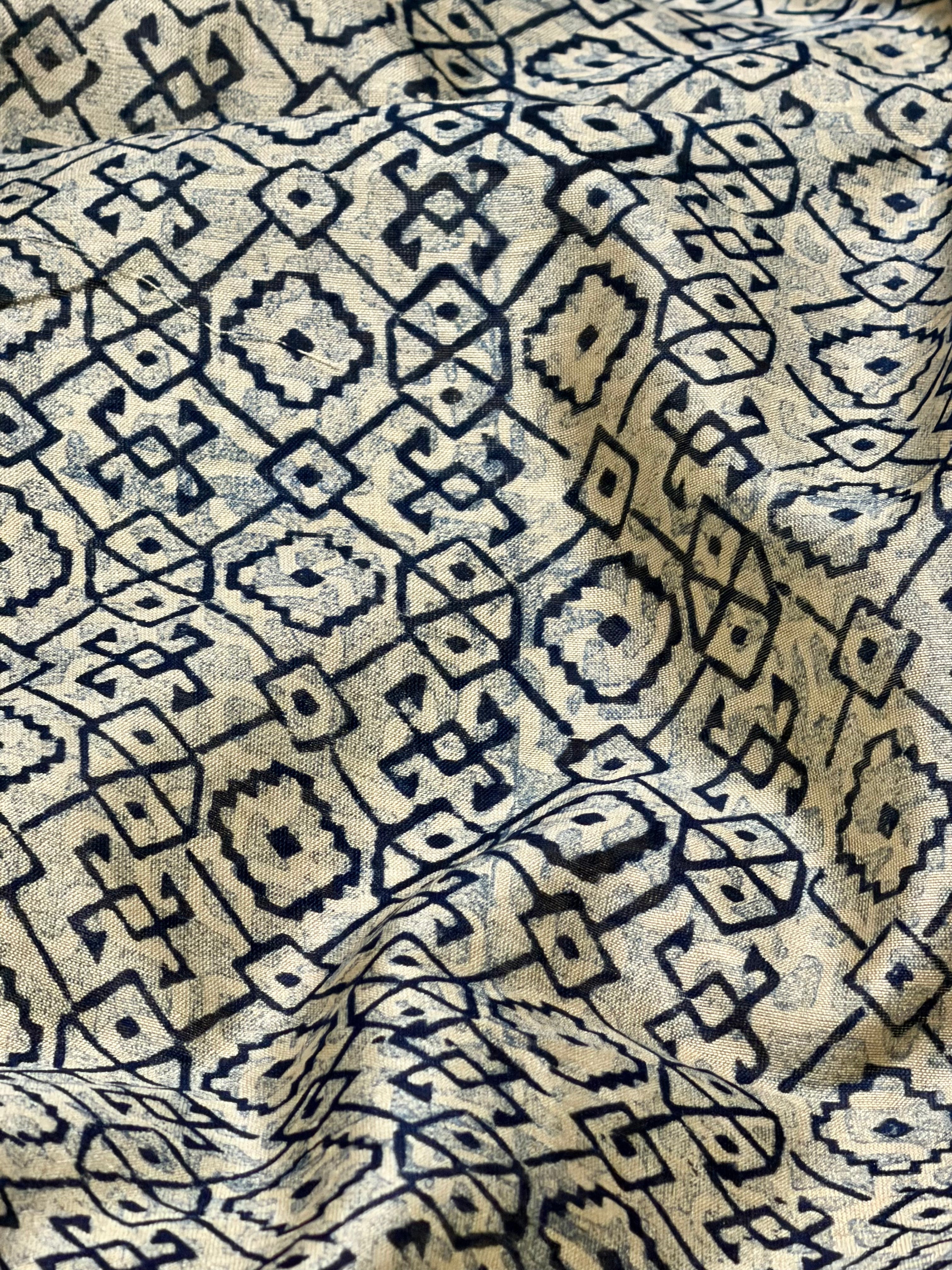 Indigo Chanderi Fabric with Abstract Linear Pattern