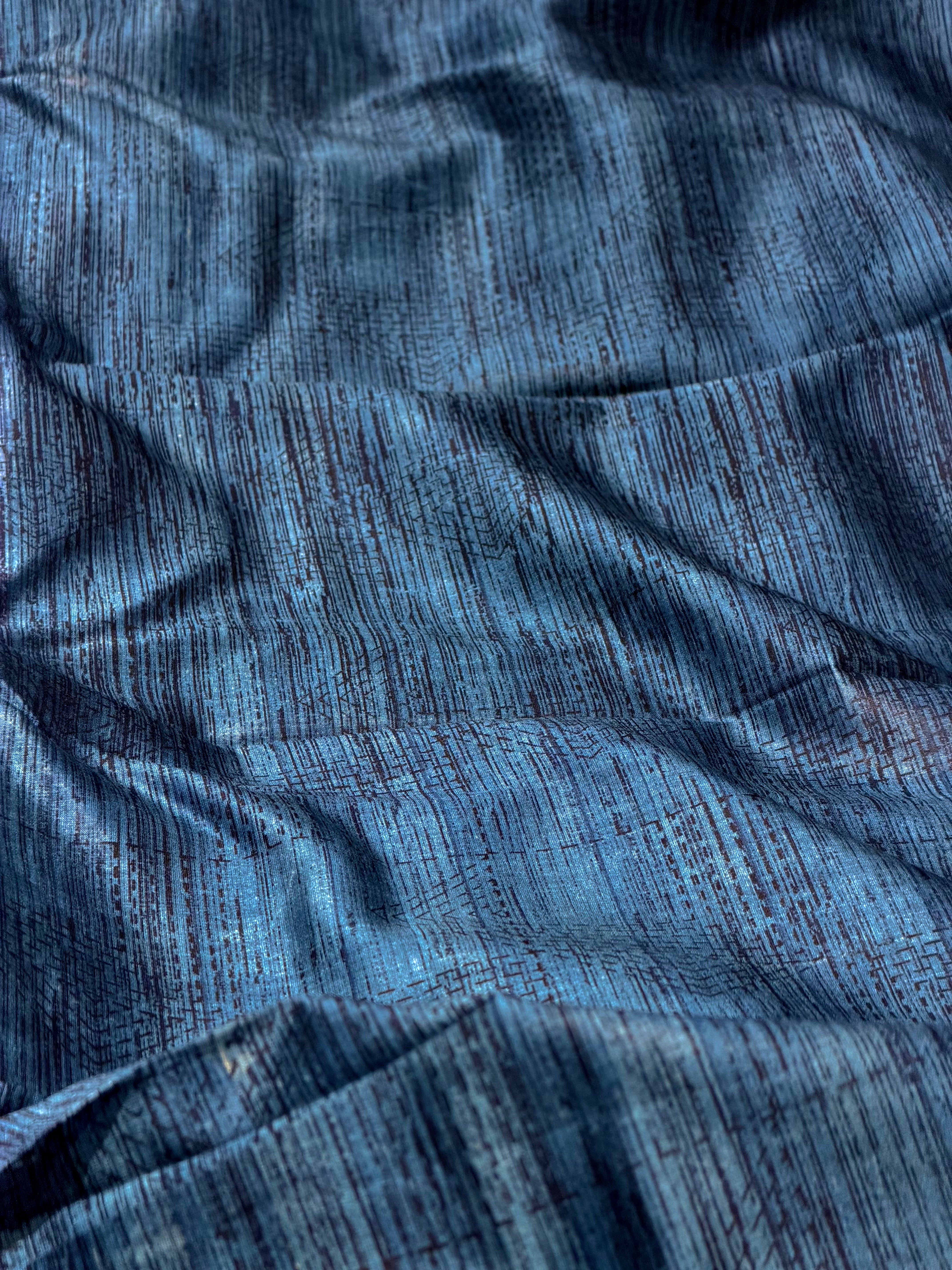 Indigo Chanderi Silk Fabric With Geometrical Pattern