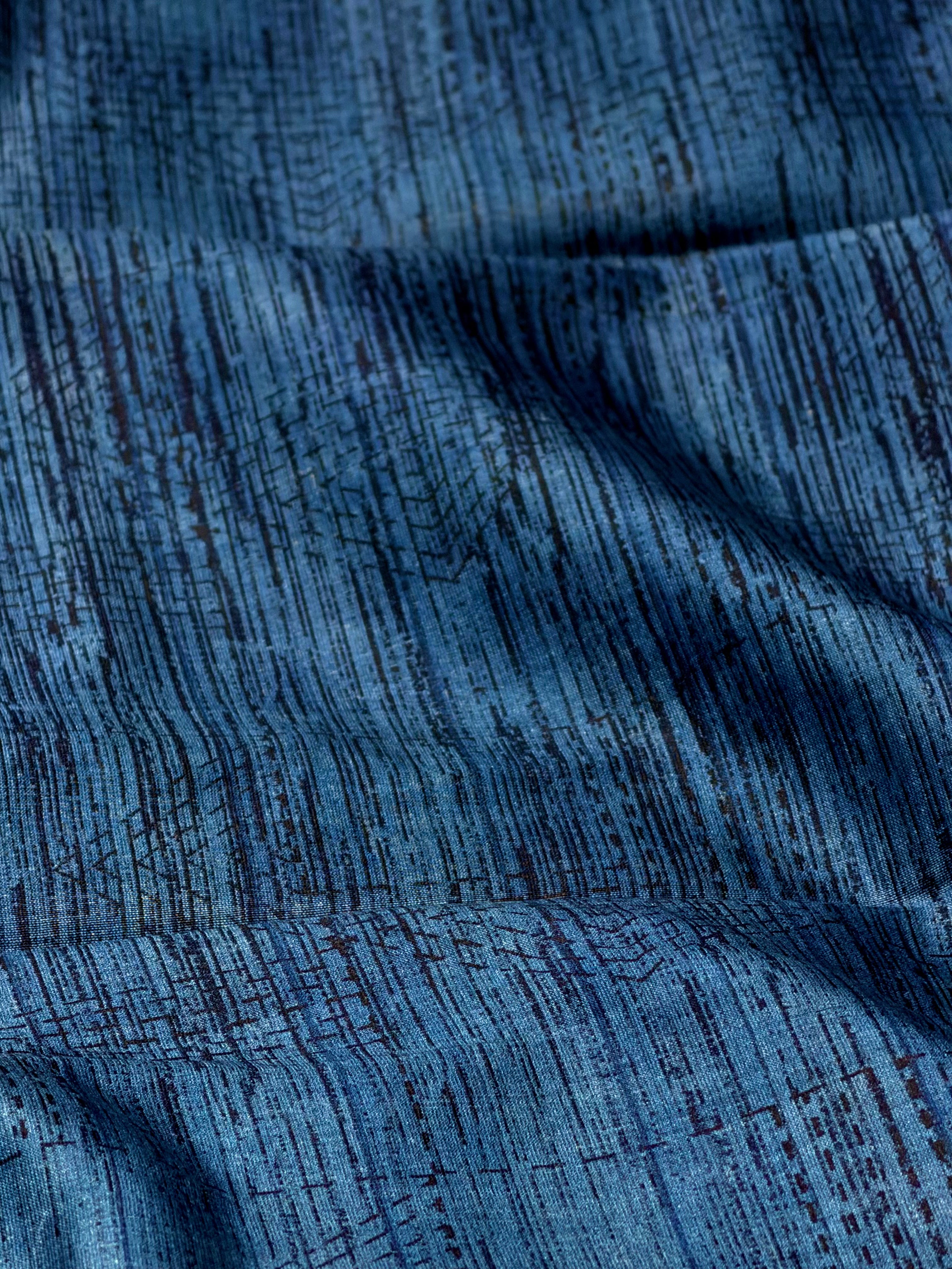 Indigo Chanderi Silk Fabric With Geometrical Pattern