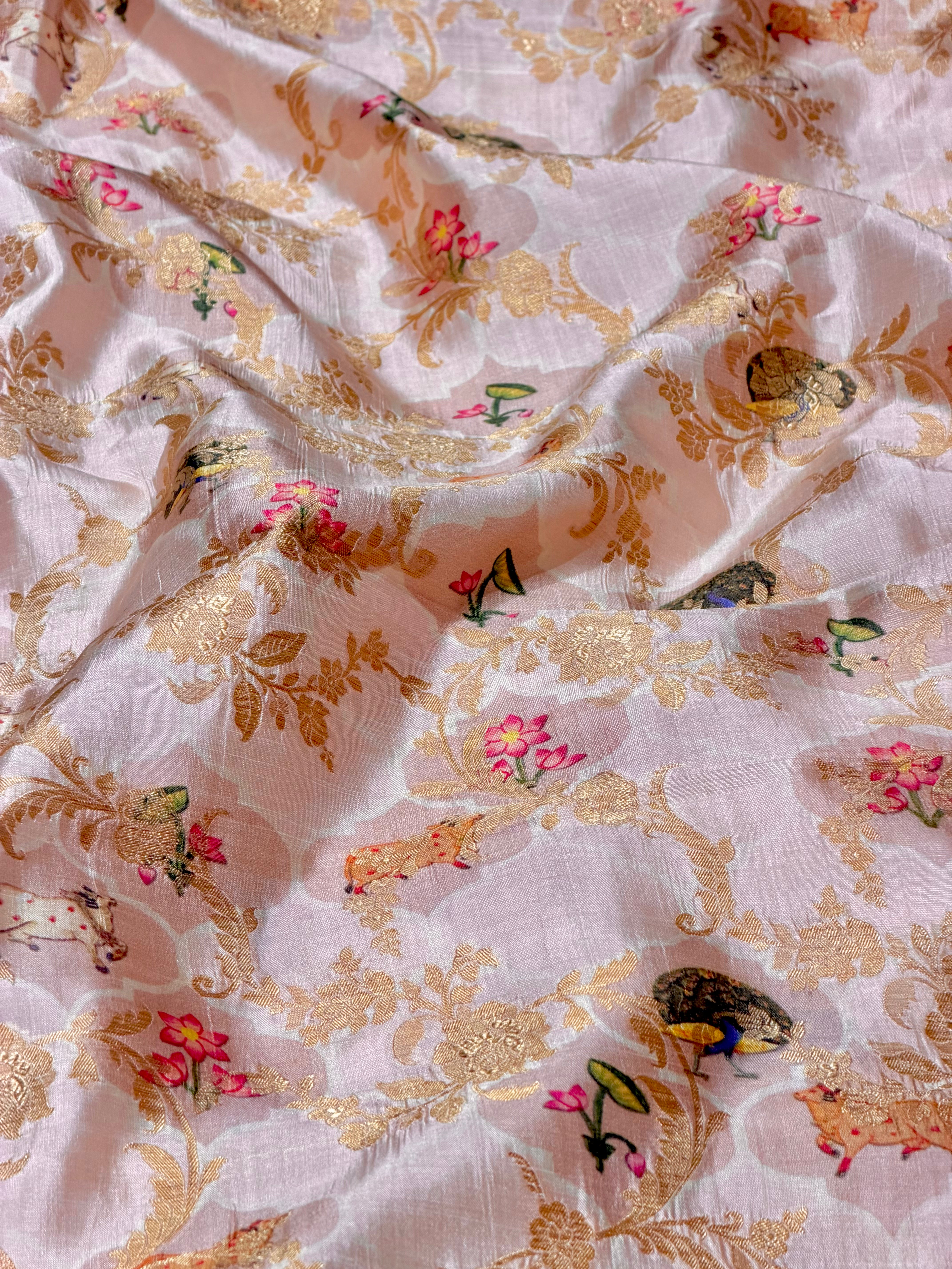Blush Pink Soft Silk with Pichhwai Pattern