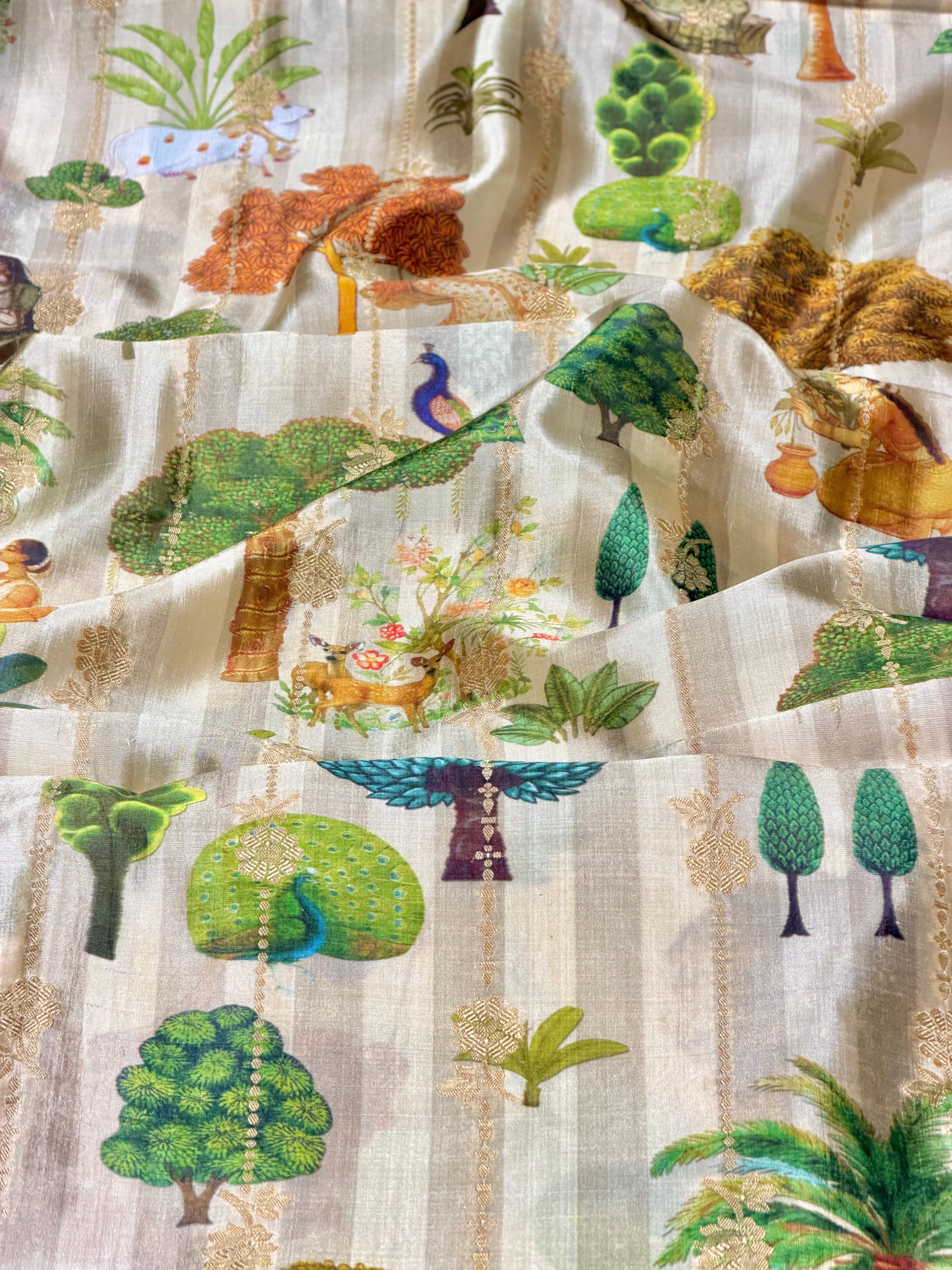 Beige Soft Silk Fabric With Pichhwai Pattern