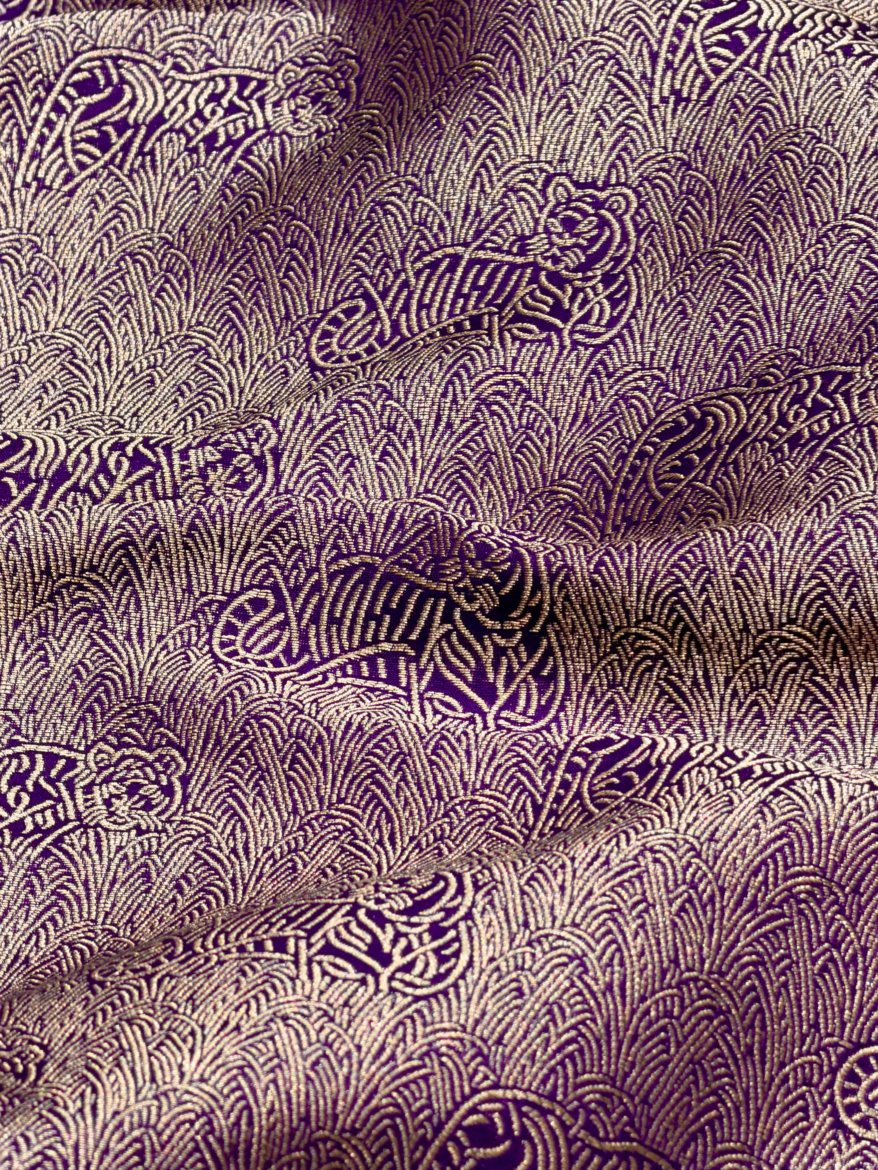 Purple Brocade Katan Silk Handloom Fabric