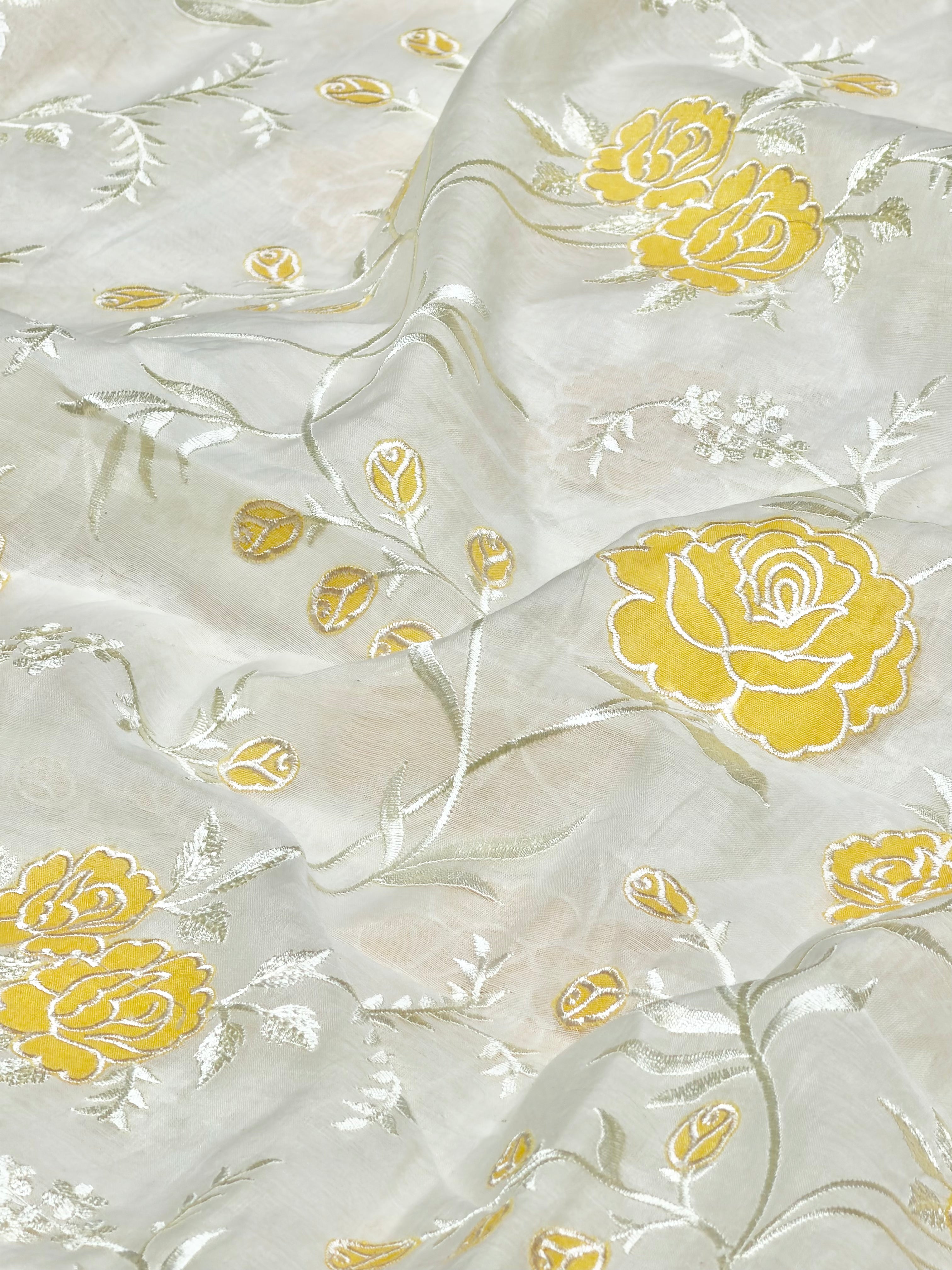 Mul Fabric With Yellow Appliqué Work