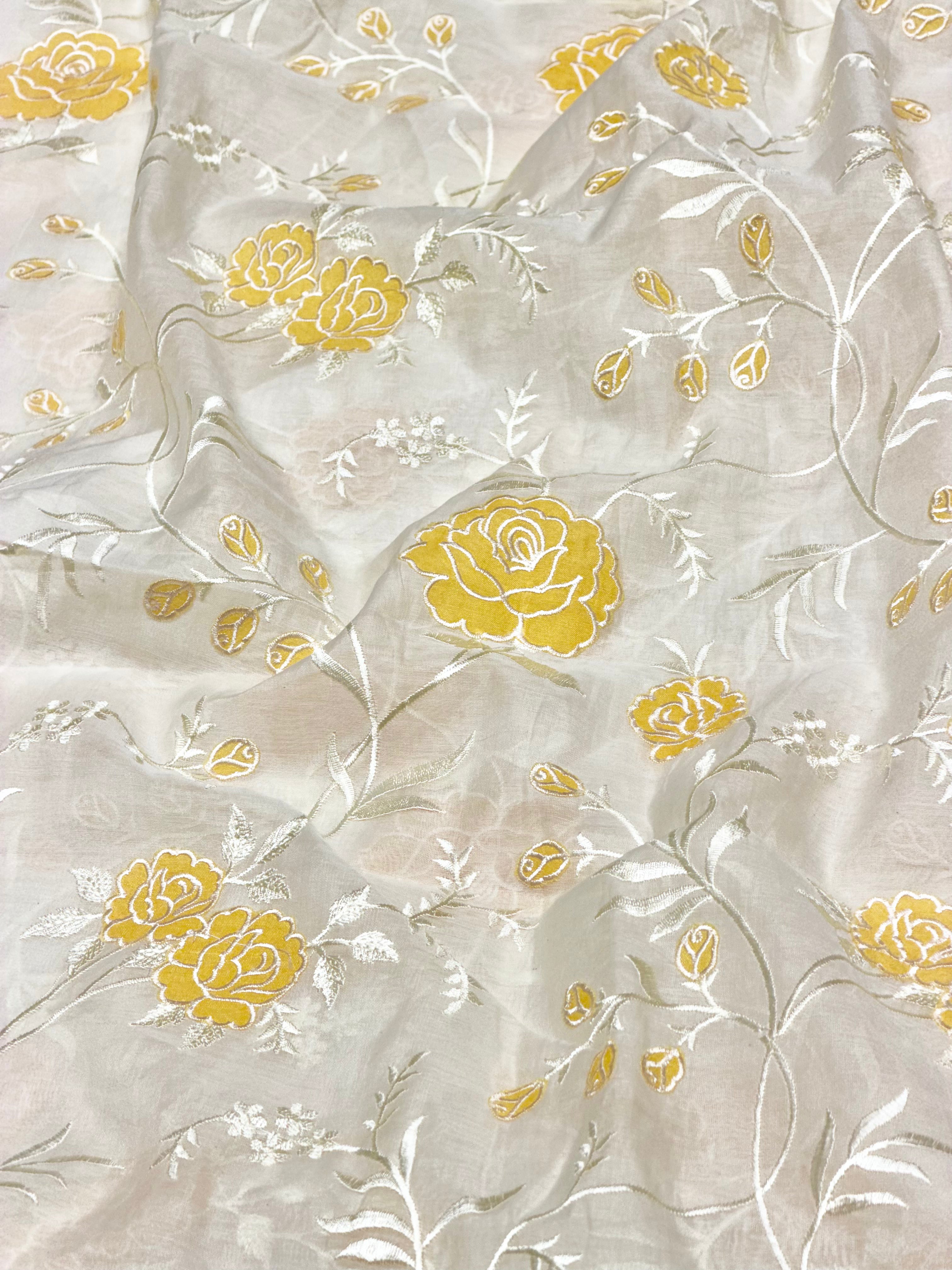 Mul Fabric With Yellow Appliqué Work