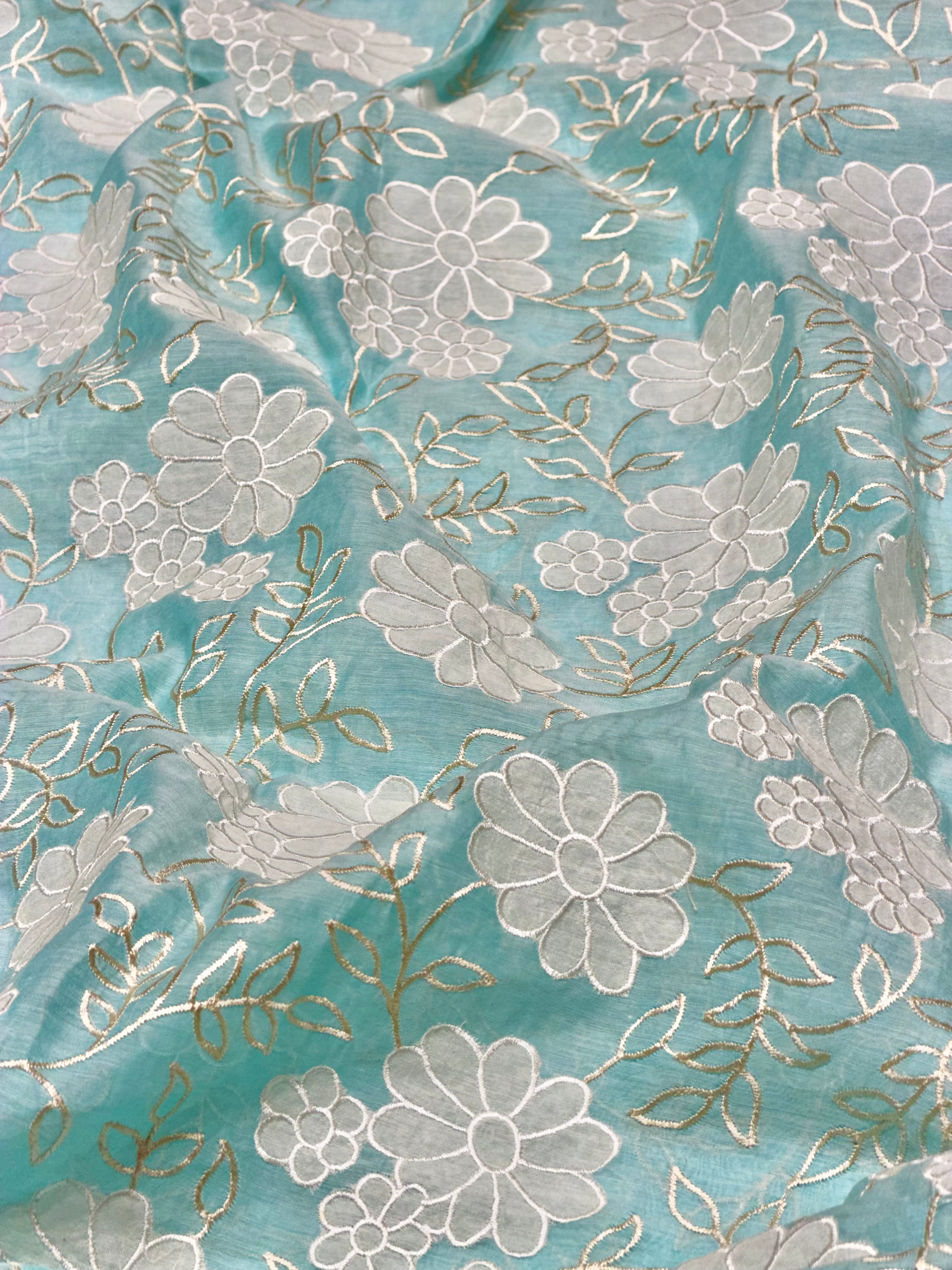 Light Blue Mul Fabric With Appliqué Work