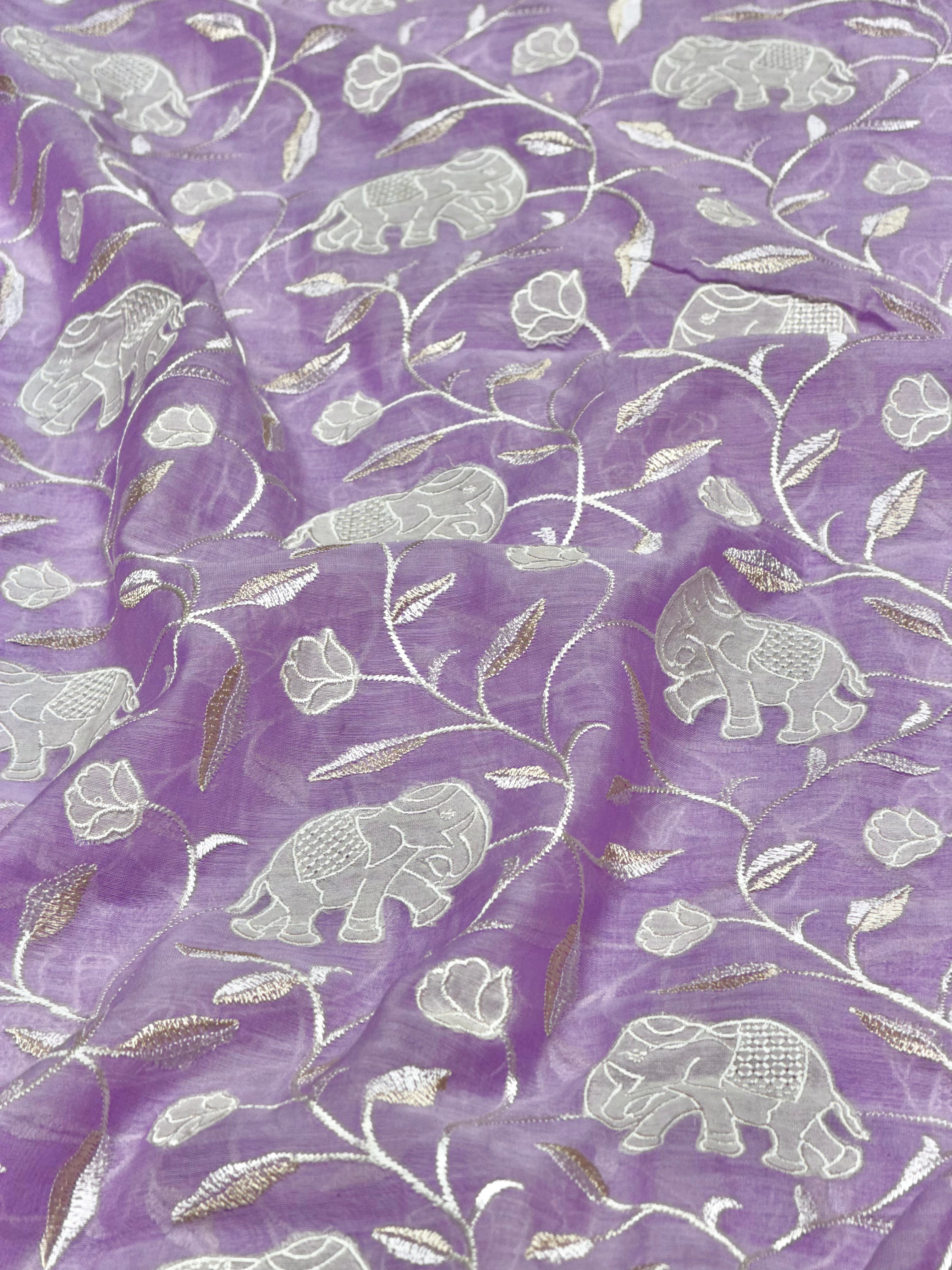 Lilac Mul Fabric With Appliqué Work