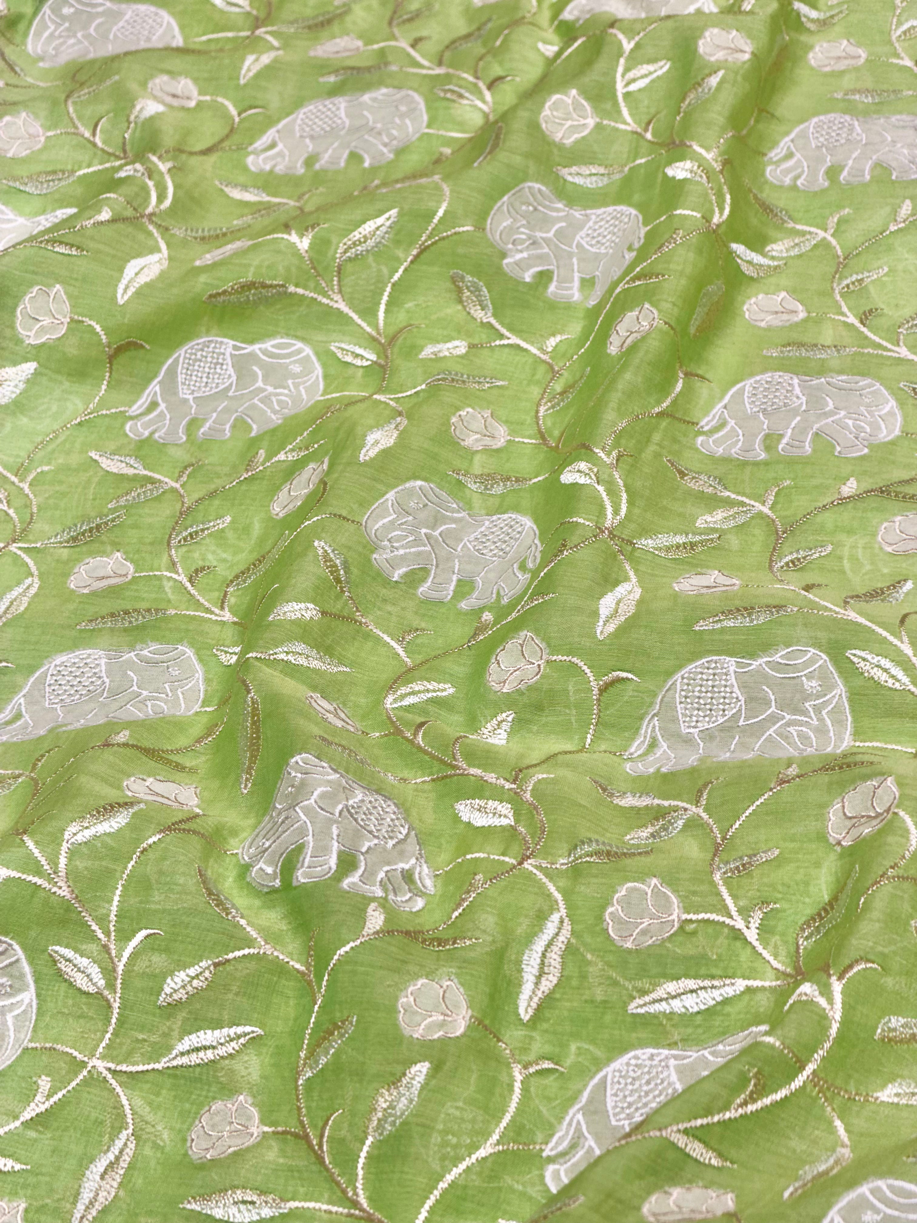 Light Green Mul Fabric With Appliqué Work