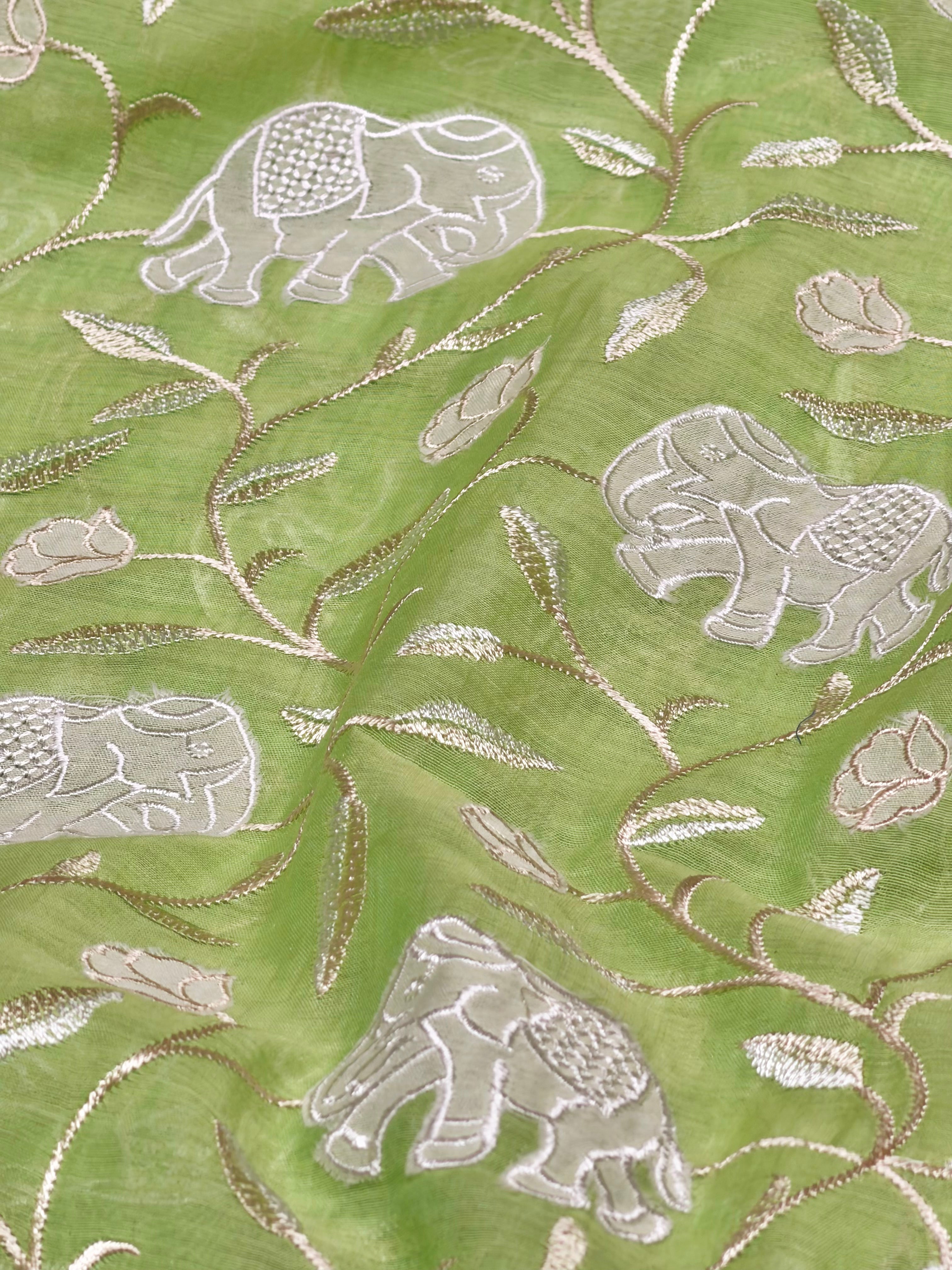 Light Green Mul Fabric With Appliqué Work