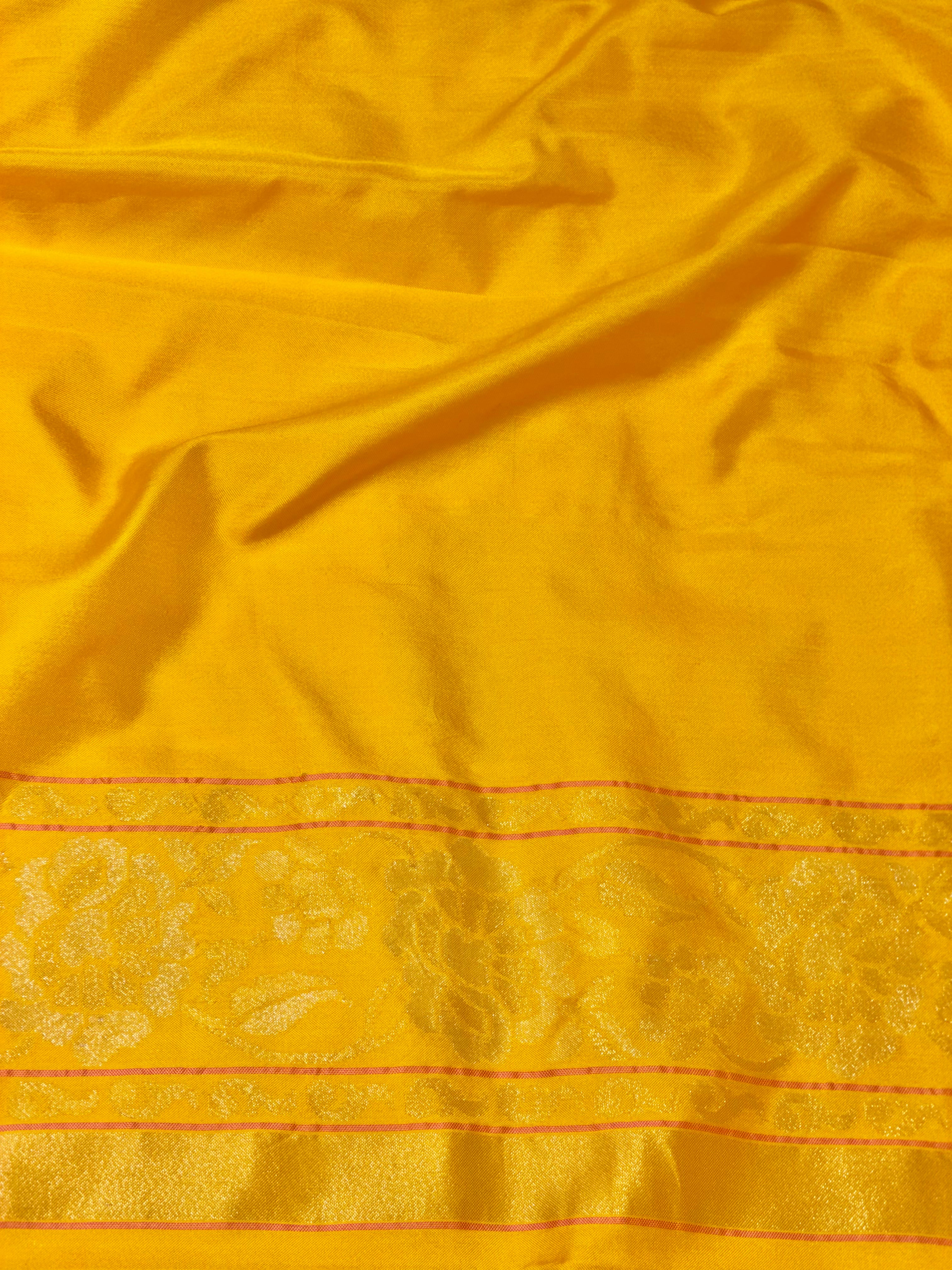 Golden Yellow Real Zari Pure Katan Silk Saree