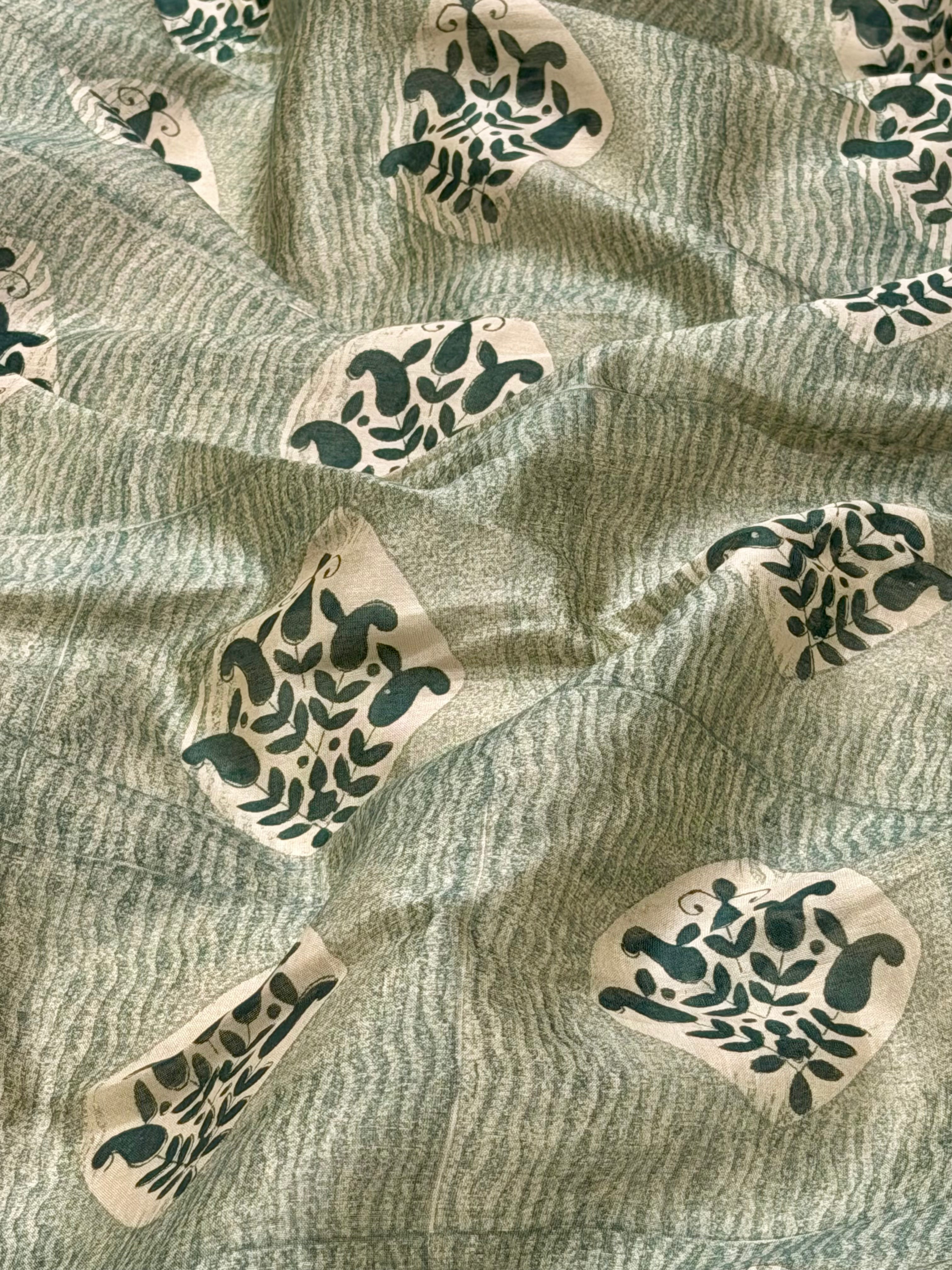 Block Print Pure Chanderi Silk With Floral Motifs