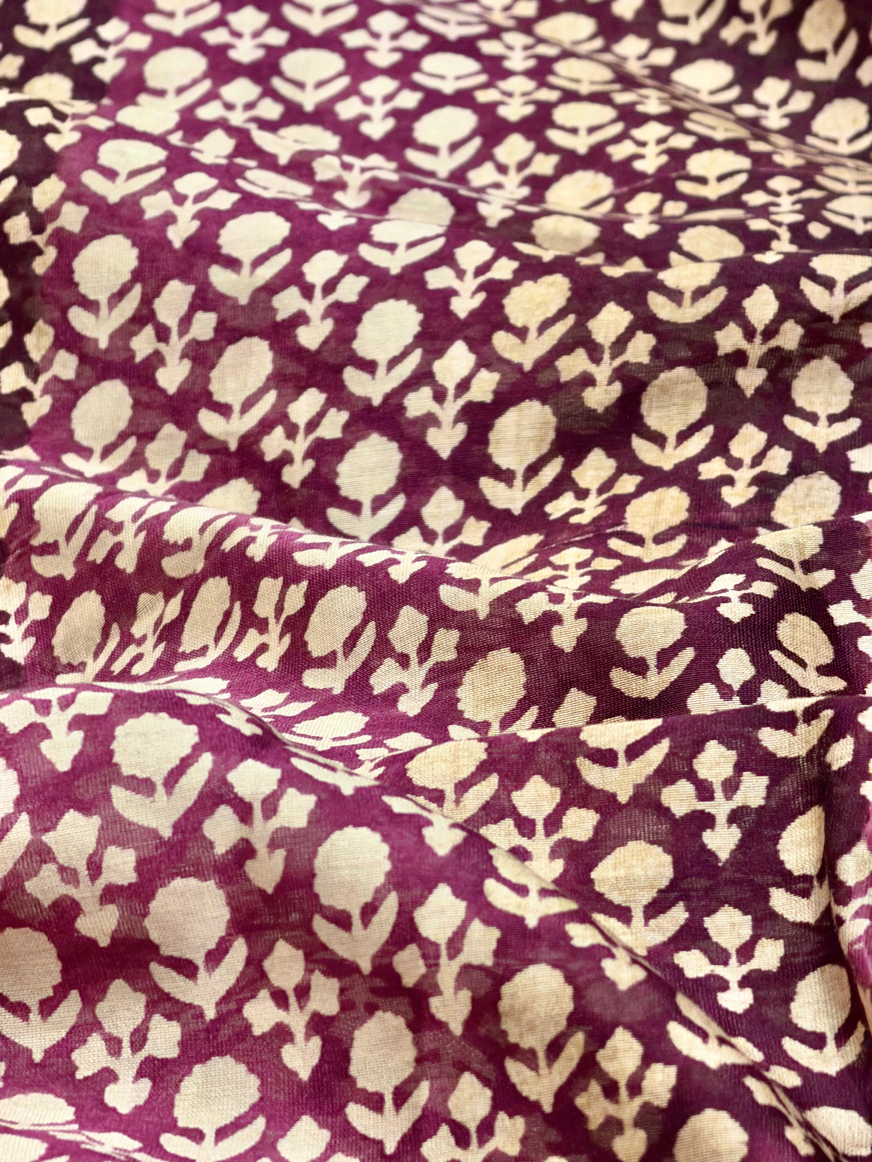 Maroon Chanderi Silk Fabric With Block Printing