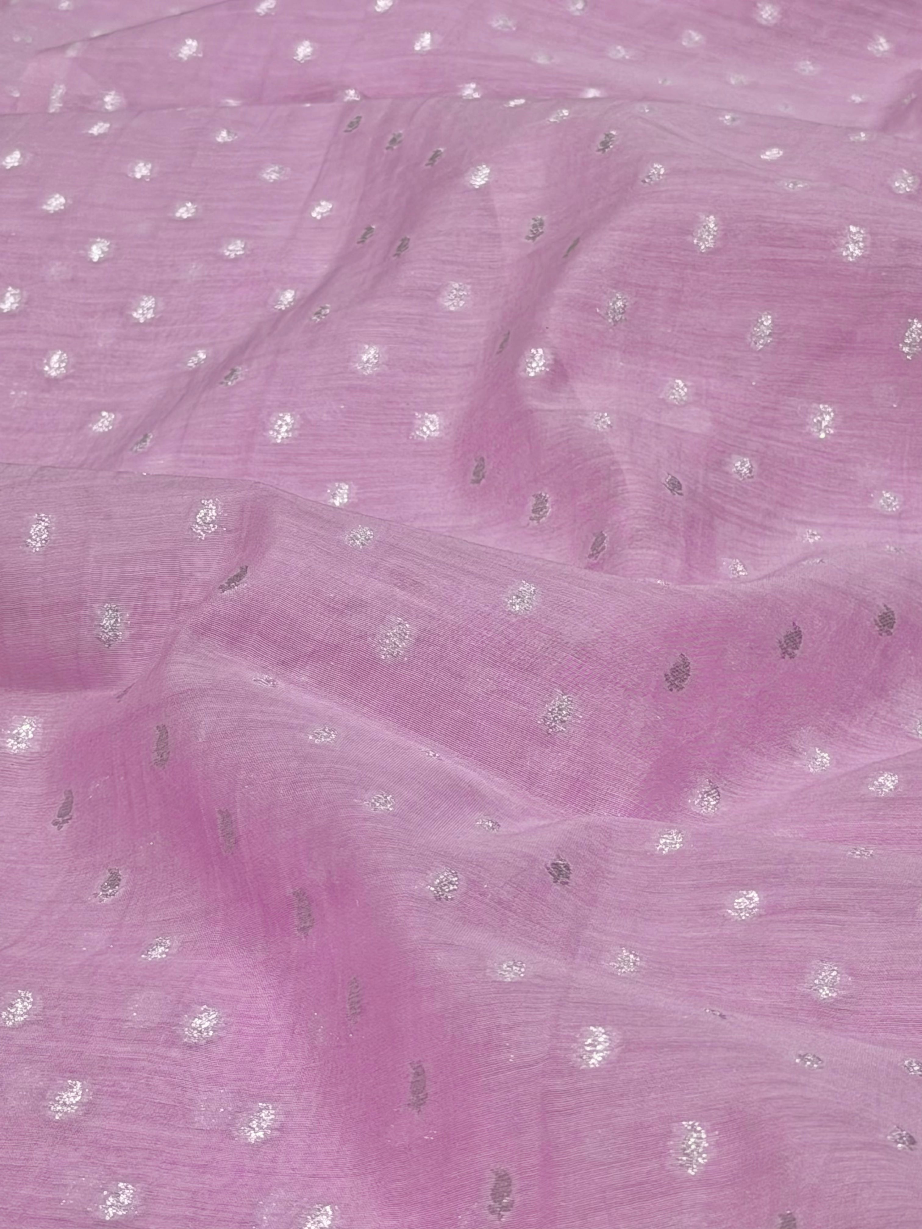 Violet Pure Mul Fabric With Silver Zari