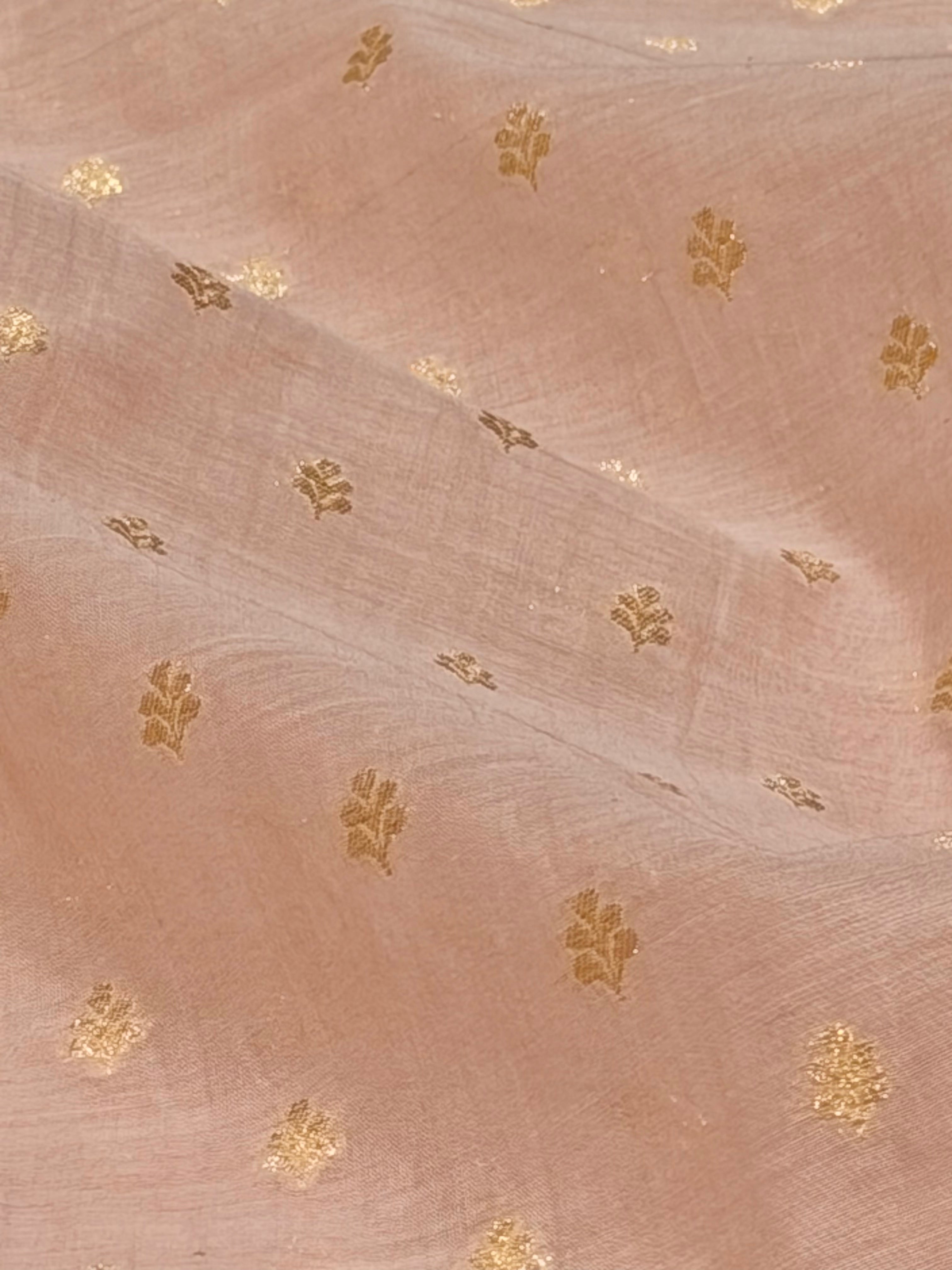 Dusty Pink Pure Mul Fabric With Gold Zari
