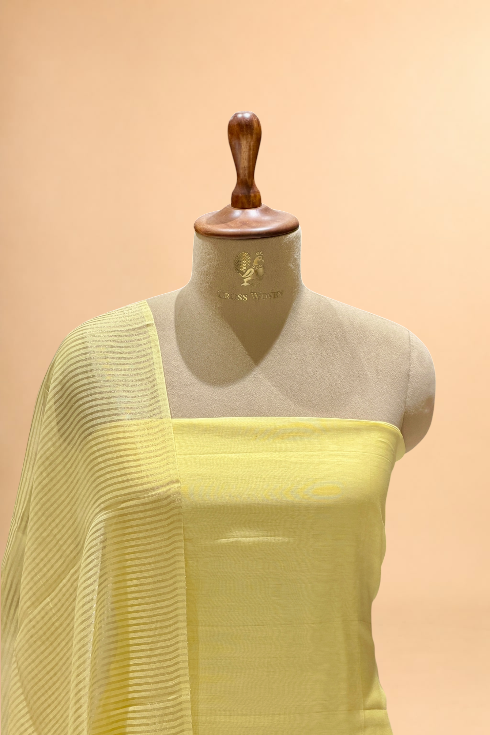 Pastel Yellow Mul Suit Set with Tissue Panel Top & Stripe Dupatta