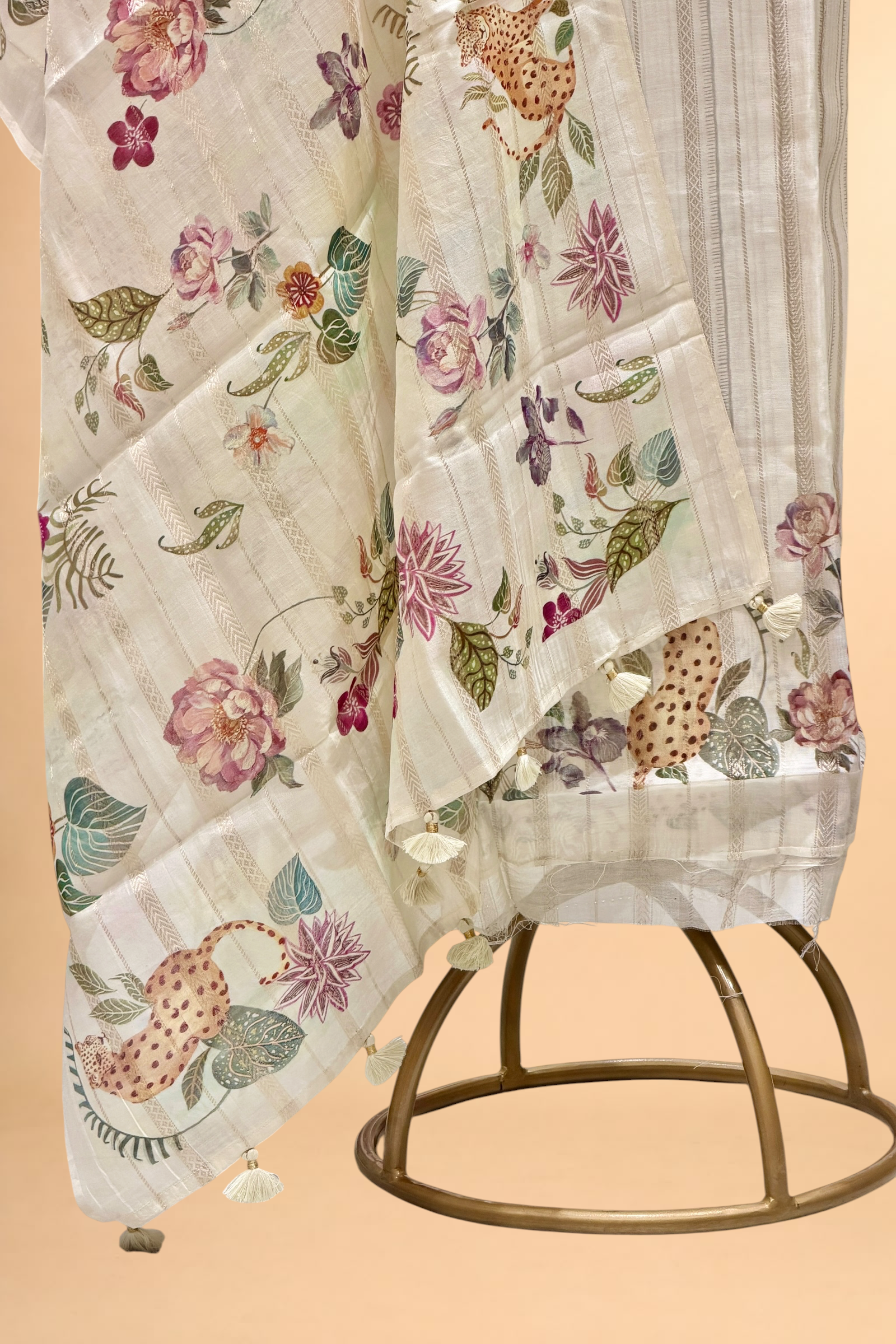 White Chanderi Silk Suit Set With Jangle Inspired Dupatta