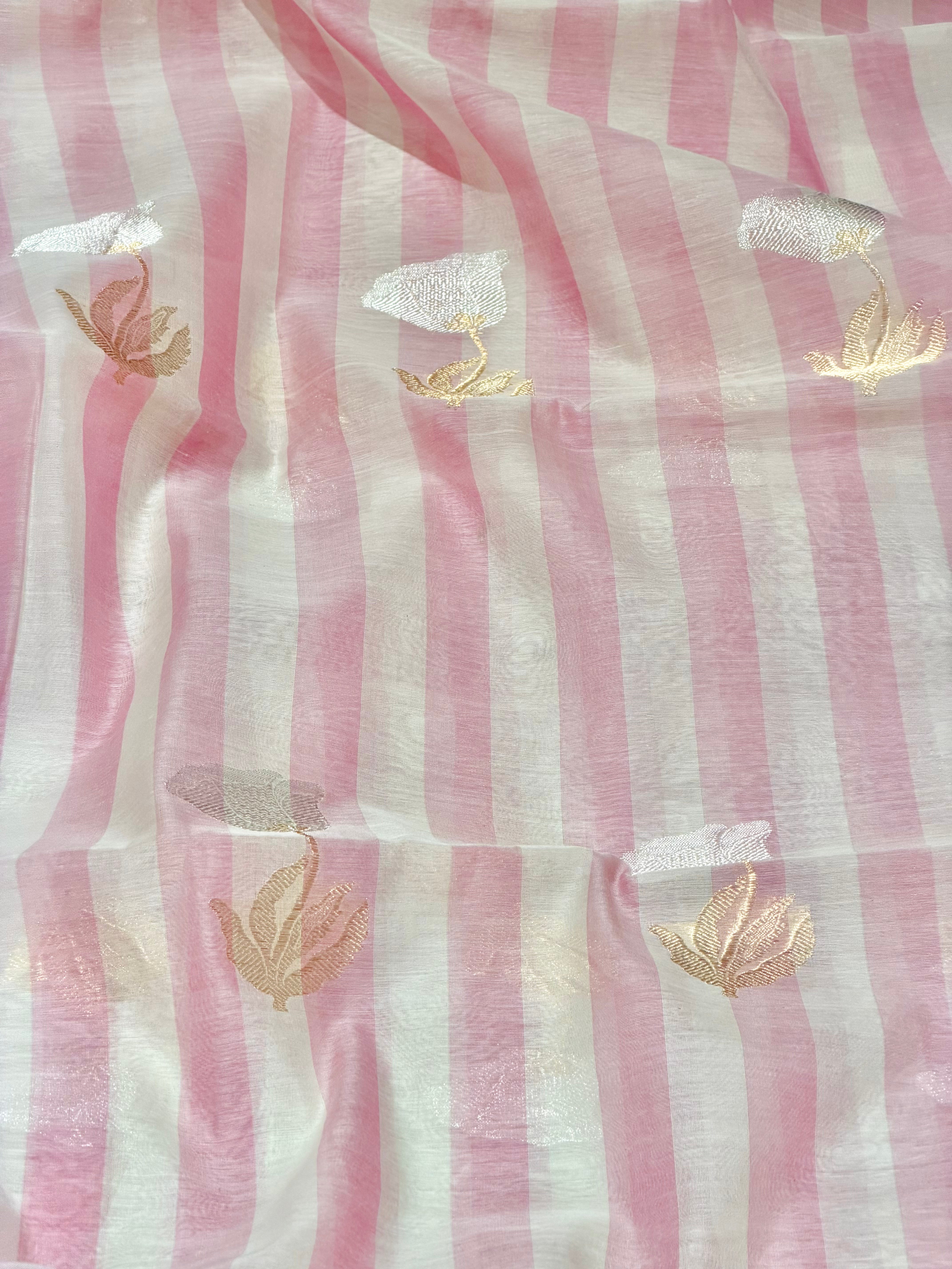 Blush Pink Premium Cotton Fabric With Floral Motifs
