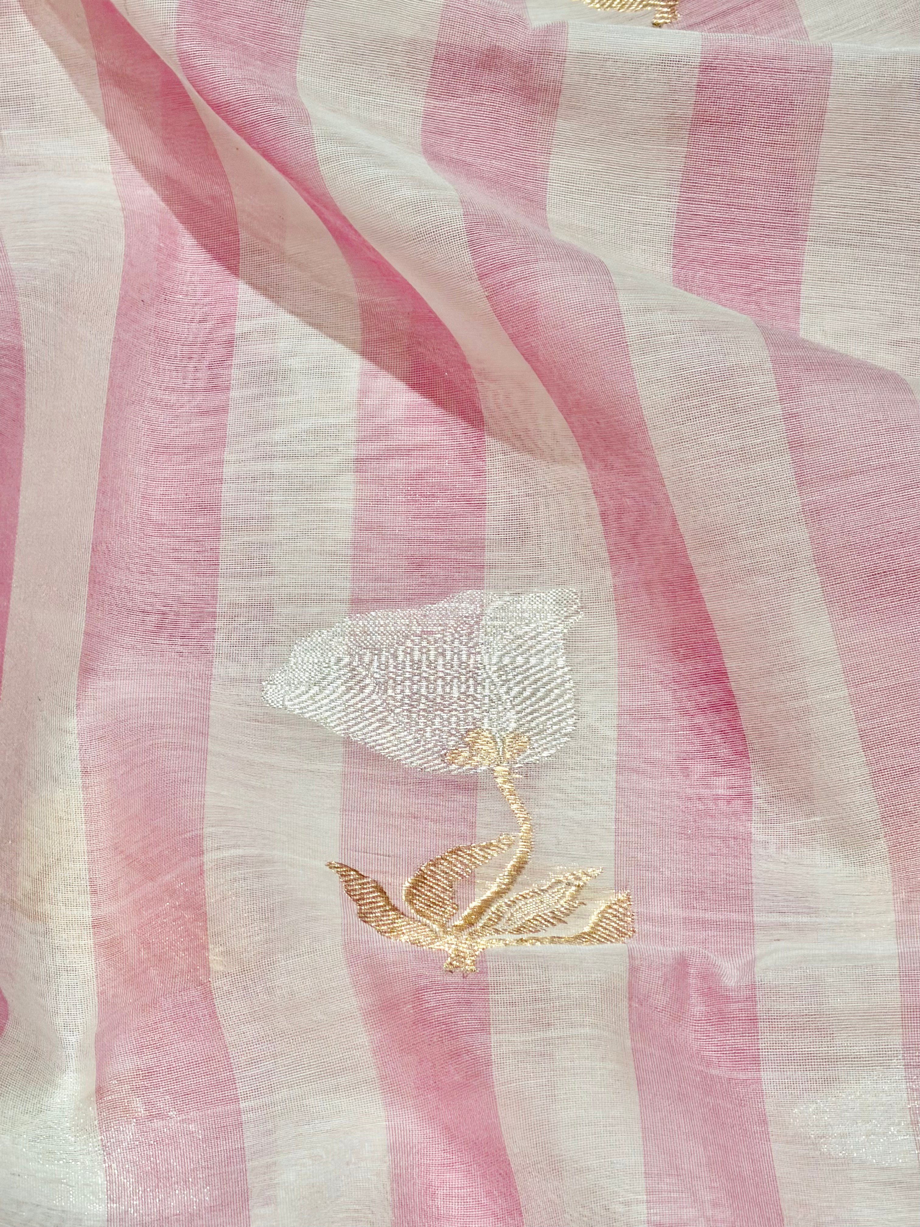 Blush Pink Premium Cotton Fabric With Floral Motifs