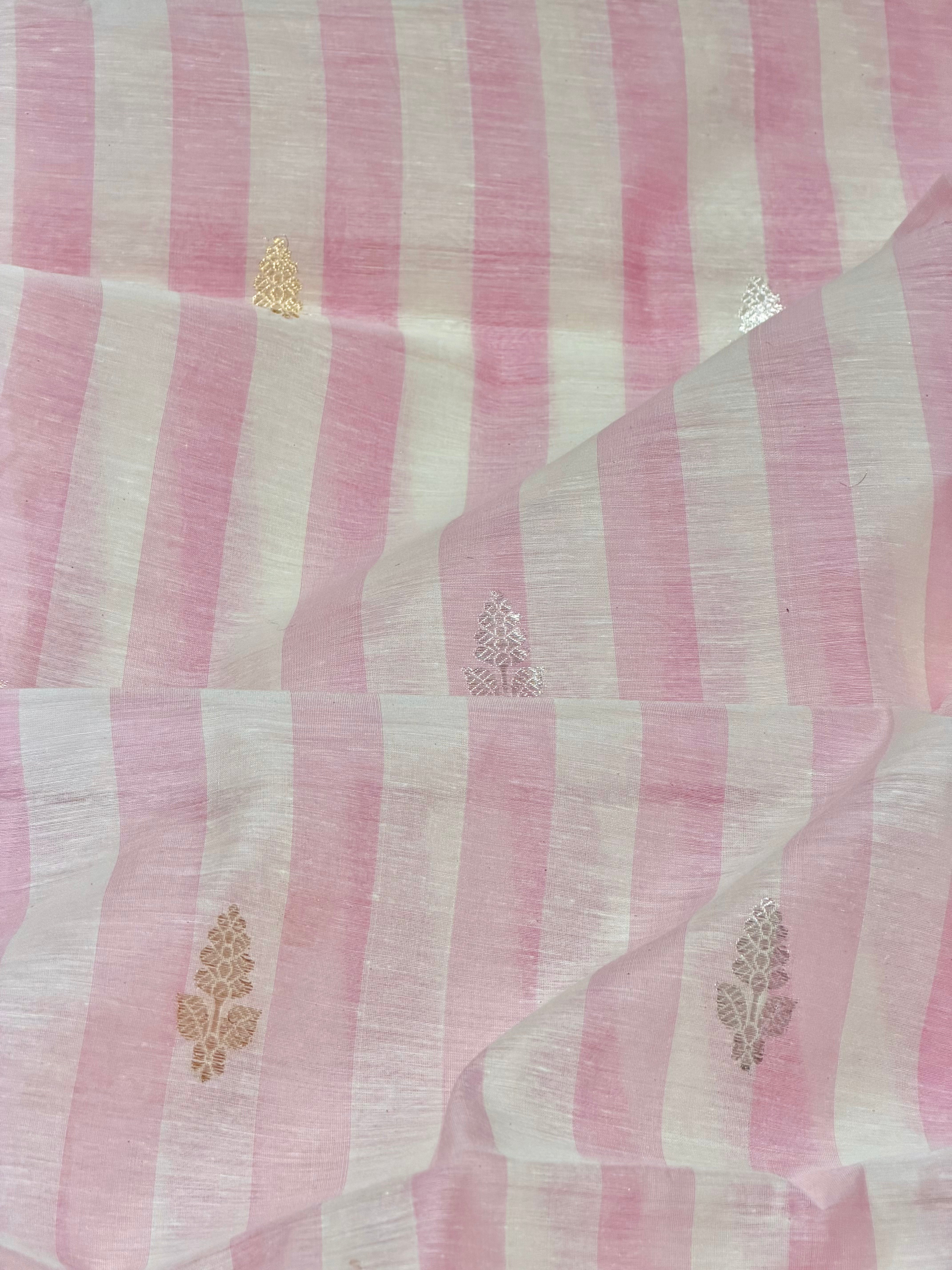 Pastel Pink Premium Cotton Fabric With Floral Motifs