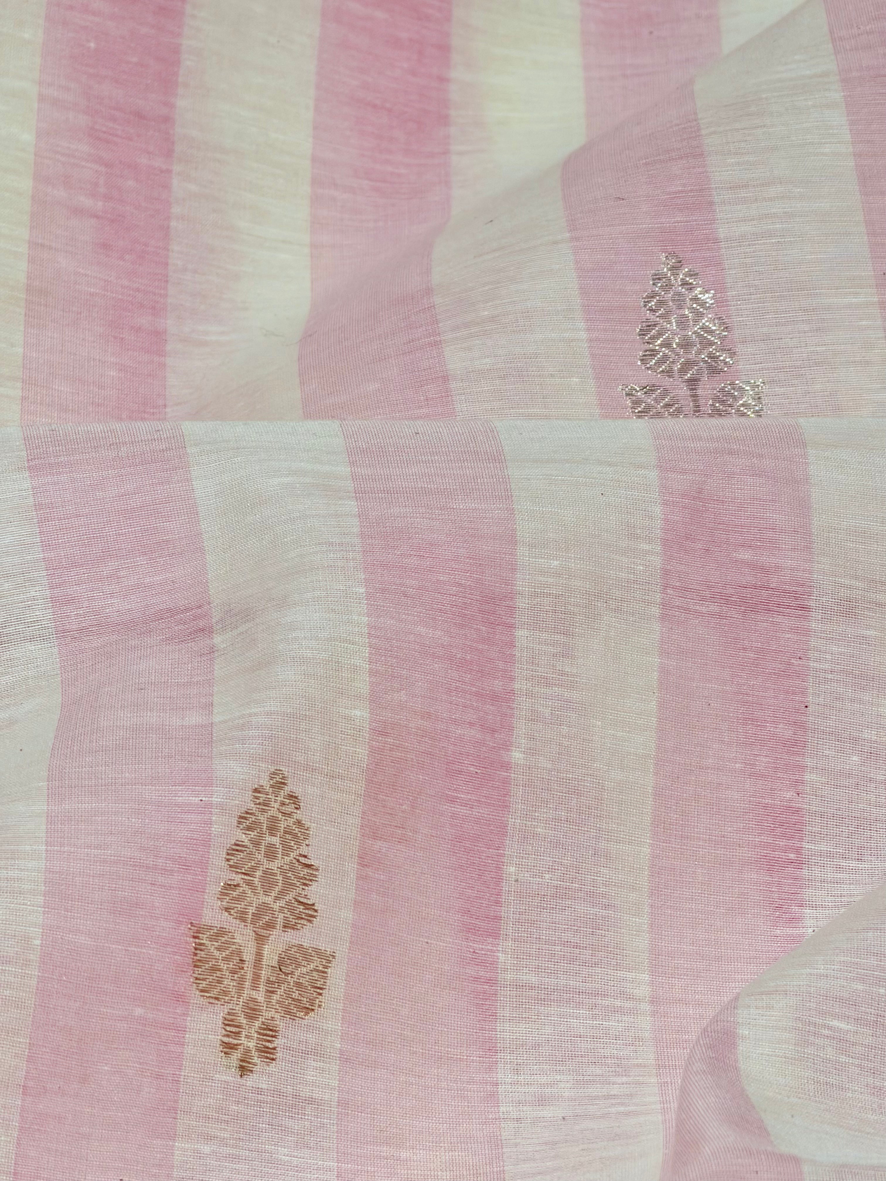 Pastel Pink Premium Cotton Fabric With Floral Motifs