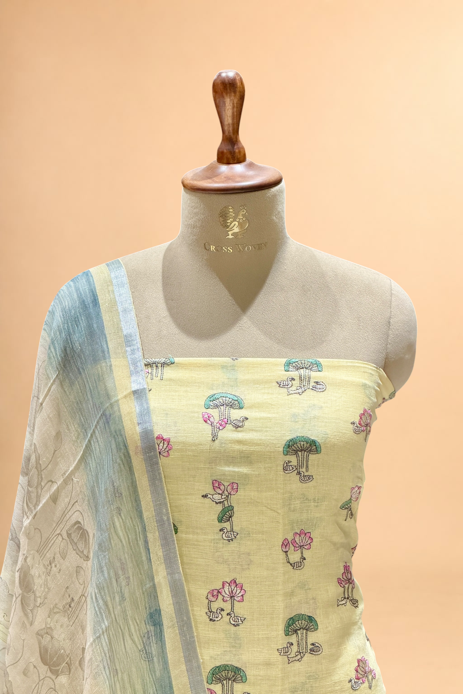Pastel Yellow Suit Set with Embroidered Top & Printed Dupatta