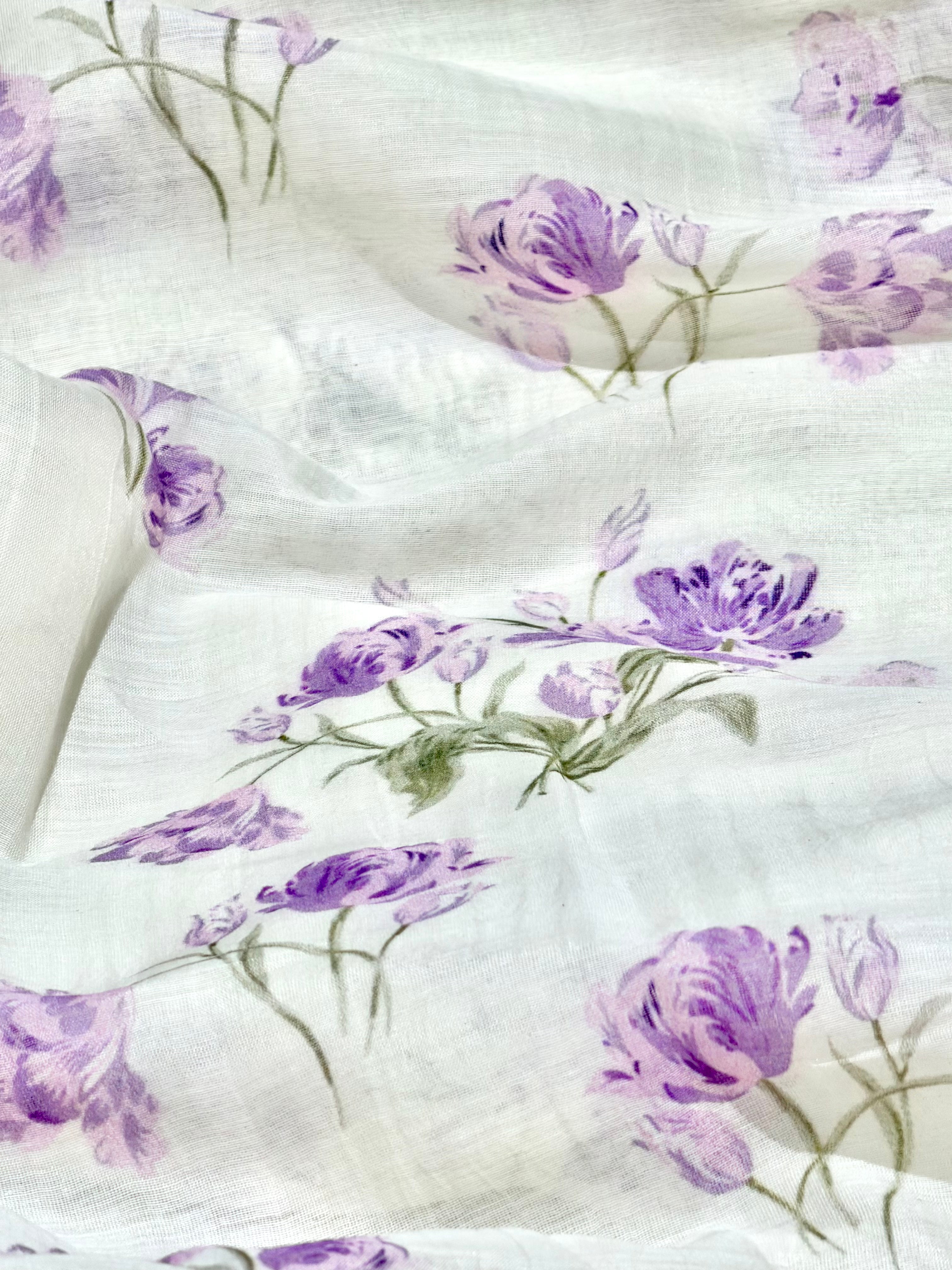 Purple Floral Printed Mul Cotton Fabric