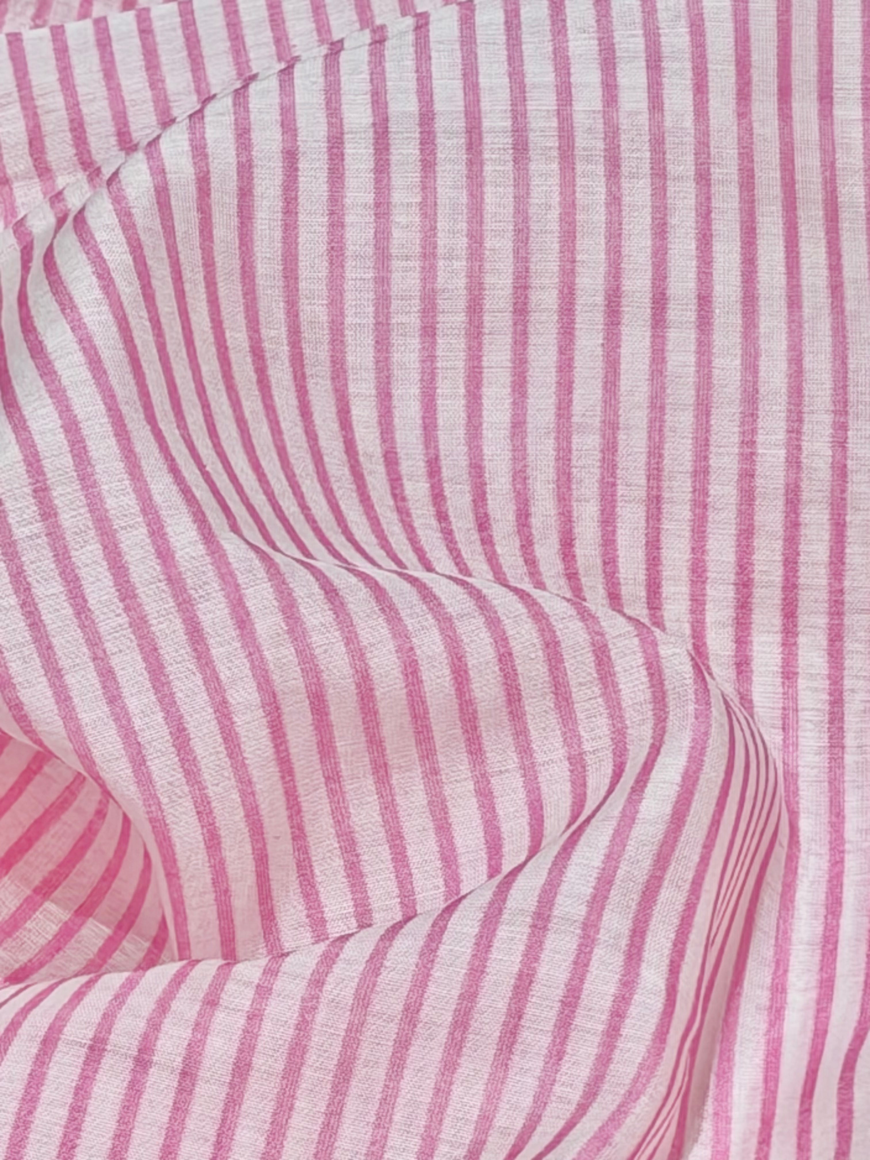 Pink Striped Print Mul Cotton Fabric