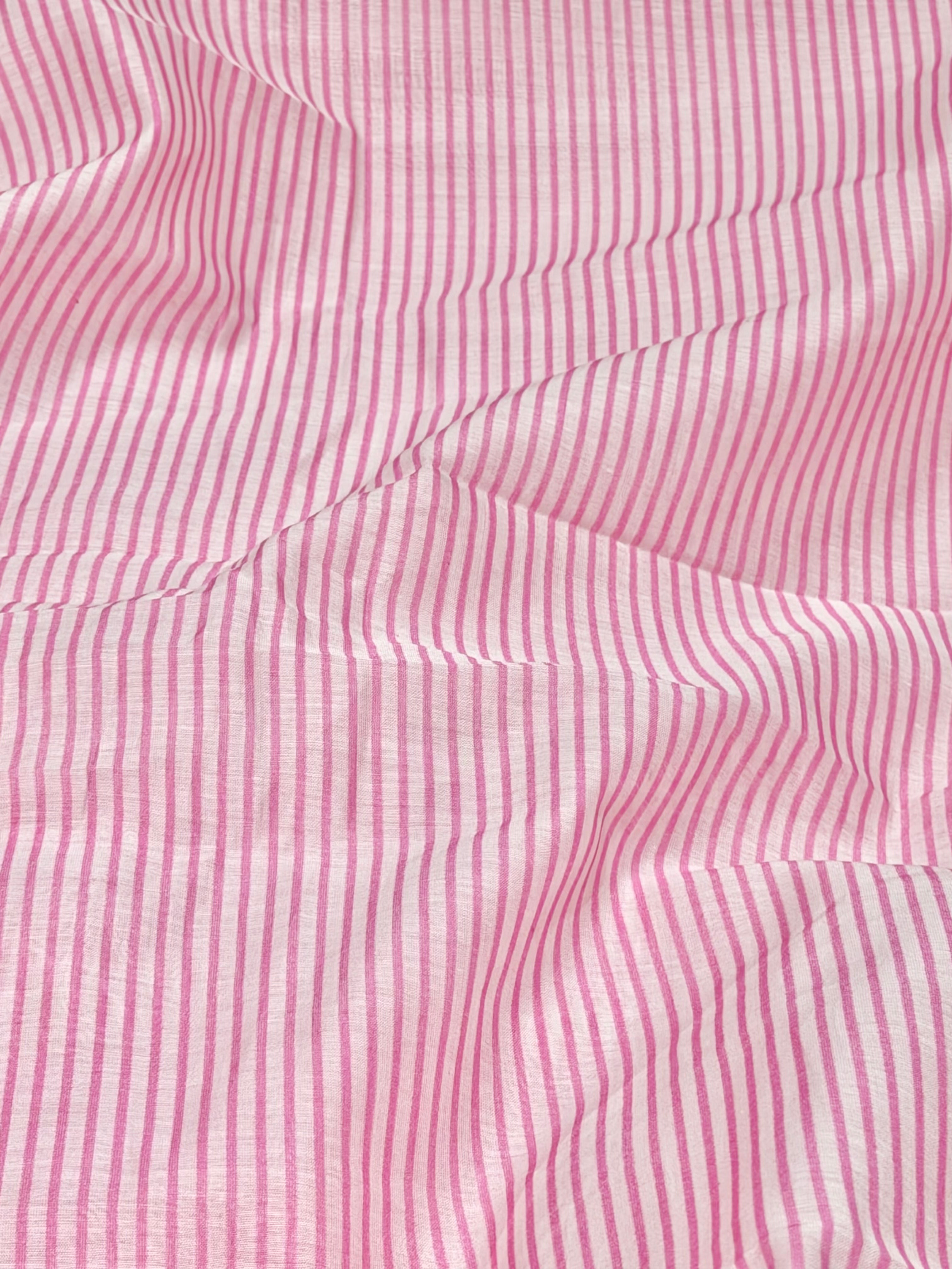 Pink Striped Print Mul Cotton Fabric