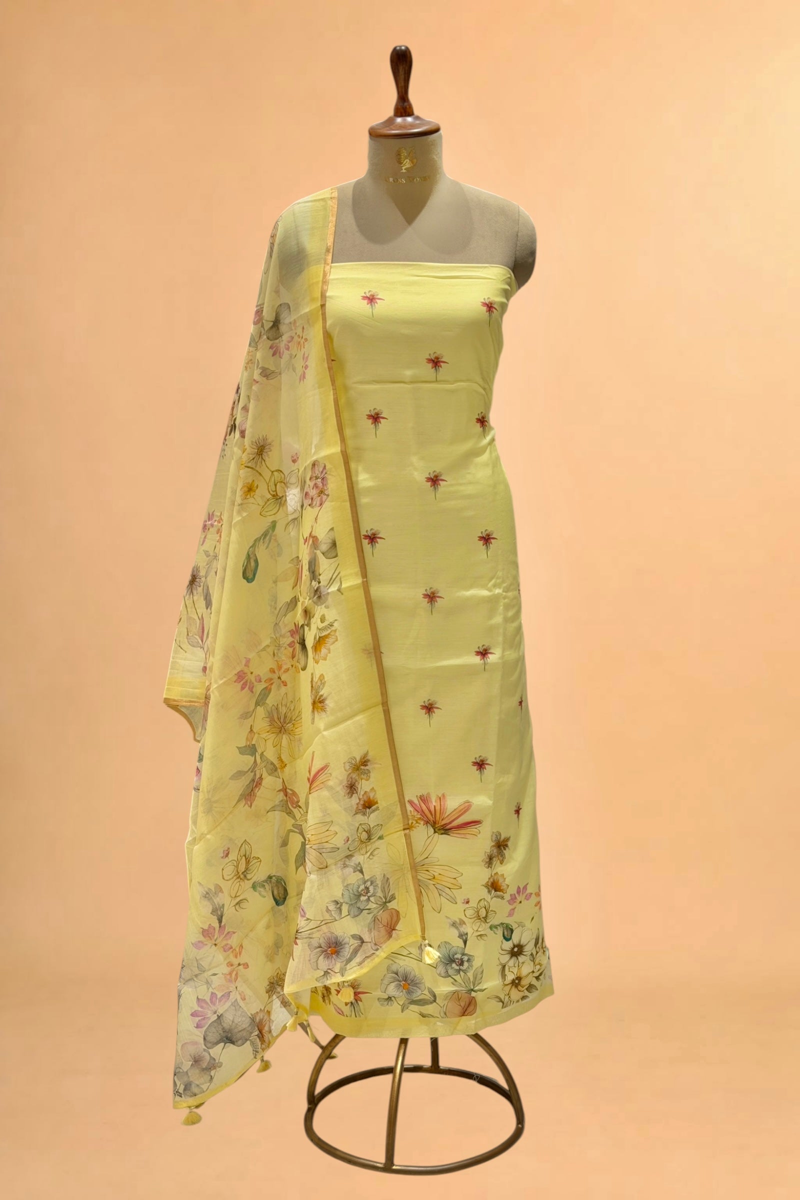 Butter Yellow Floral Print Mul Suit Set